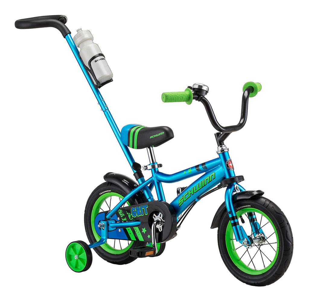 Schwinn Petunia and Grit Bike, Bike for Kids Ages 2-4, Steerable Beginner Bicycle with Training Wheels, Parent Push Handle, Rear Coaster Brake, Adjustable Seat