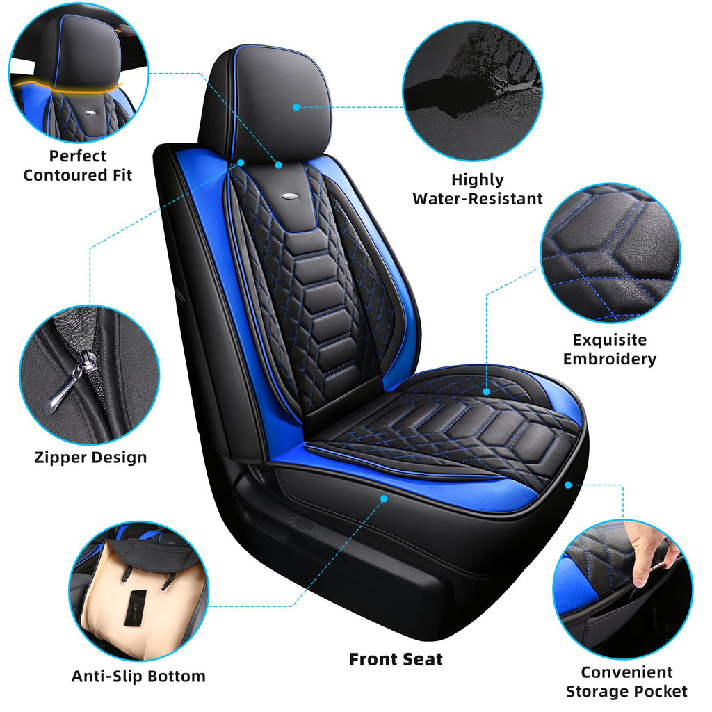 FREESOO Tundra Seat Covers 2007-2013, Fit for Toyota Tundra Crewmax Cab 5 Seats, Custom Truck Seat Covers with Waterproof Faux Leather Black
