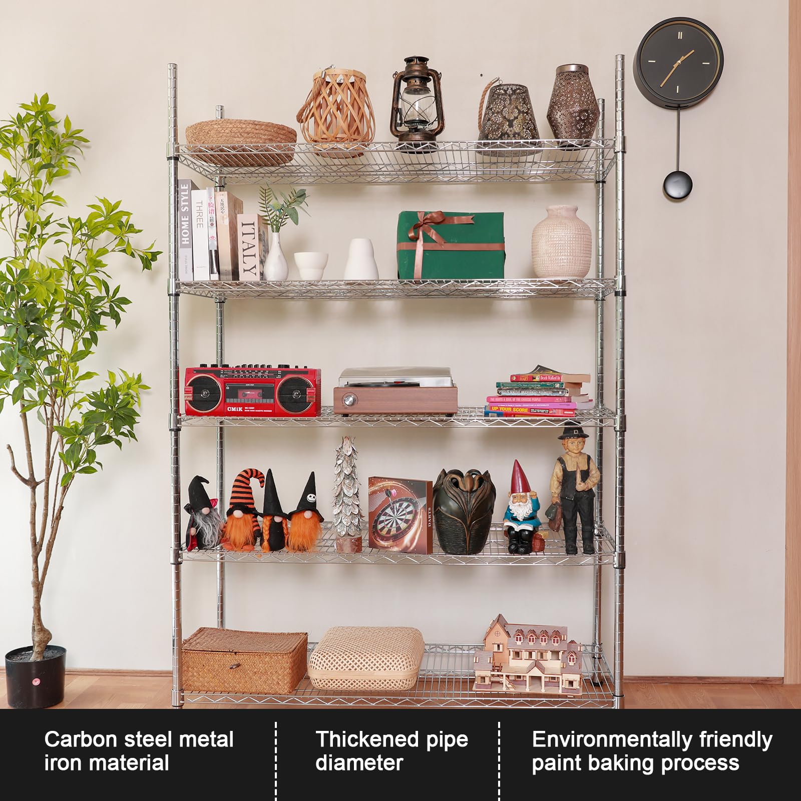 Land Guard 5 Tier Black Storage Racks and Shelving - 48" L x 20" W x 72" H Heavy Steel Material Pantry Shelves - Each Unit Loads 350 Pounds Wire Shelf, Suitable for Warehouses, Closets, Kitchens……