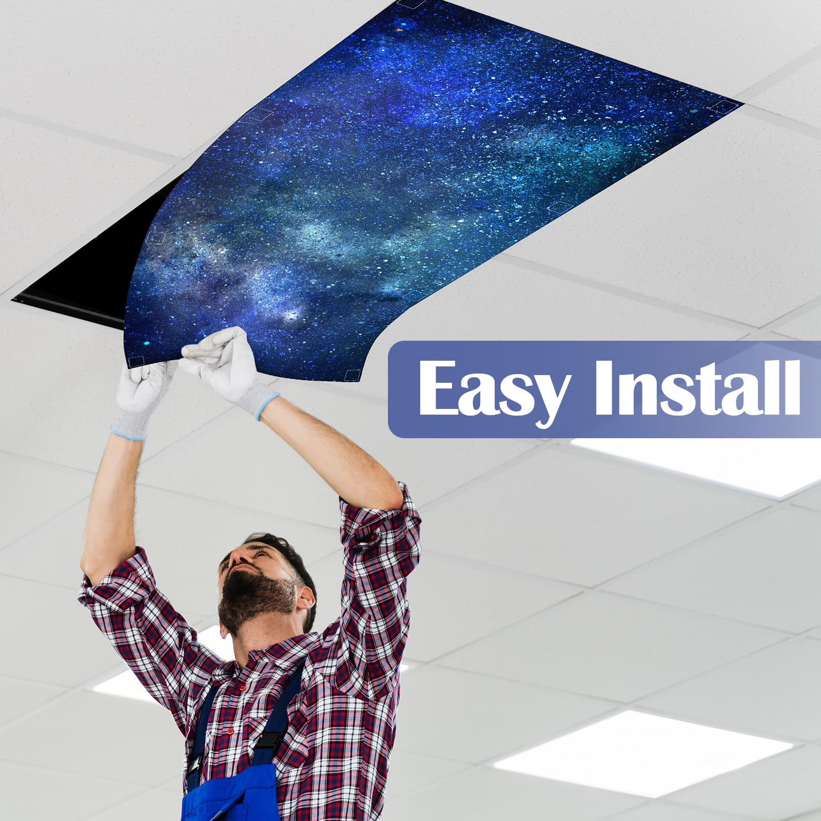 6 Pcs Fluorescent Light Covers for Ceiling Lights with 48 Magnets Decorative Magnetic Light Filters for Classroom Office Kitchen Decoration(Blue Sky)