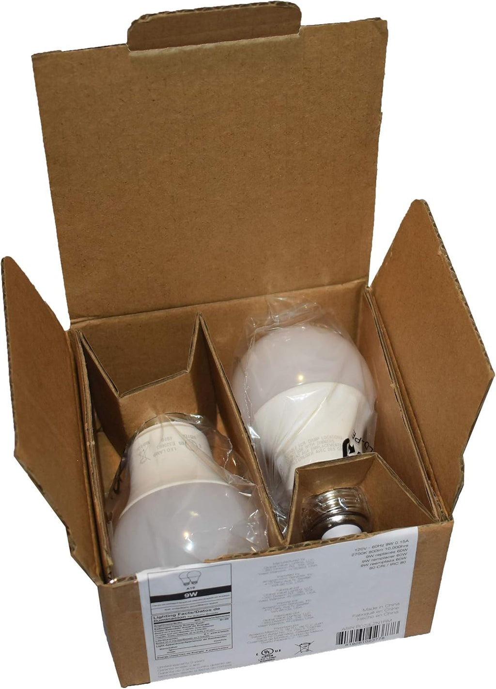 Amazon Basics A19 LED Light Bulbs, 60W Equivalent, 9W Energy Efficient, E26 Standard Base, Soft White 2700K, Non-Dimmable, 10,000 Hour Lifetime, Easy to Install, 2-Pack