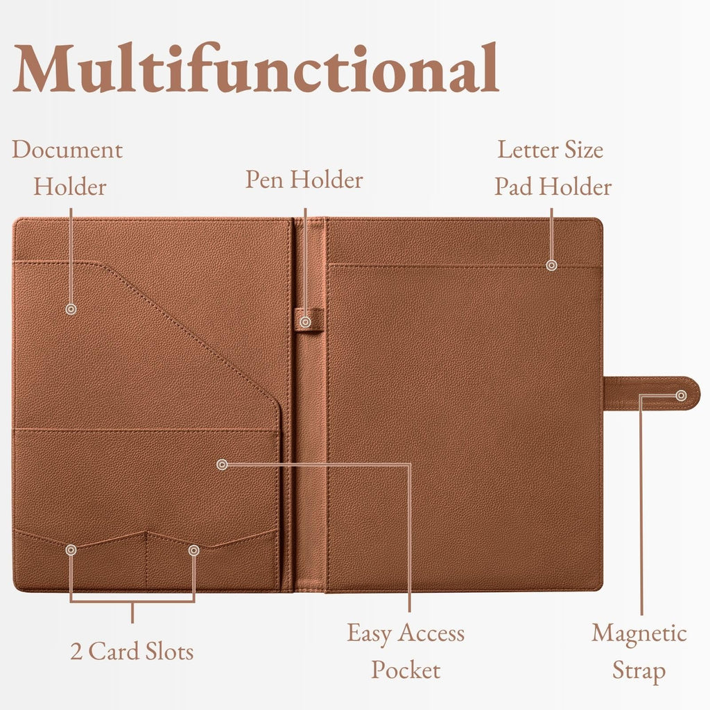 Padfolio Portfolio Resume Folder with Pocket, Premium Faux Leather Interview Writing Legal Pads Document Organizer Portfolio with Business Card Holder (Black)