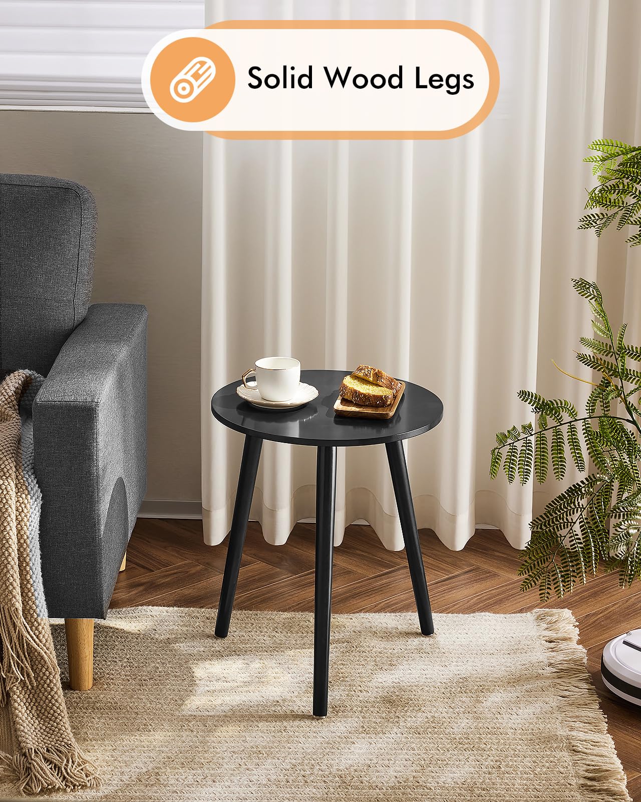 Apicizon Black Round Side Table, Black End Table Bedside Table Nursery with Wood Legs, Nightstand for Living Room, Bedroom, 16.5 x 20.5 Inches
