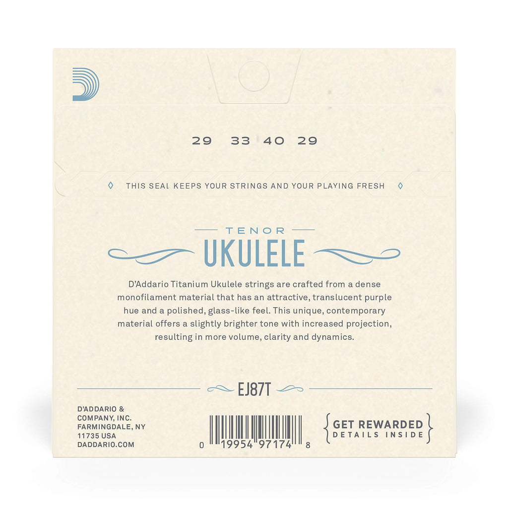 D'Addario Baritone Ukulele Strings, Fluorocarbon, EJ99B, 4-String Set, Pack of 1