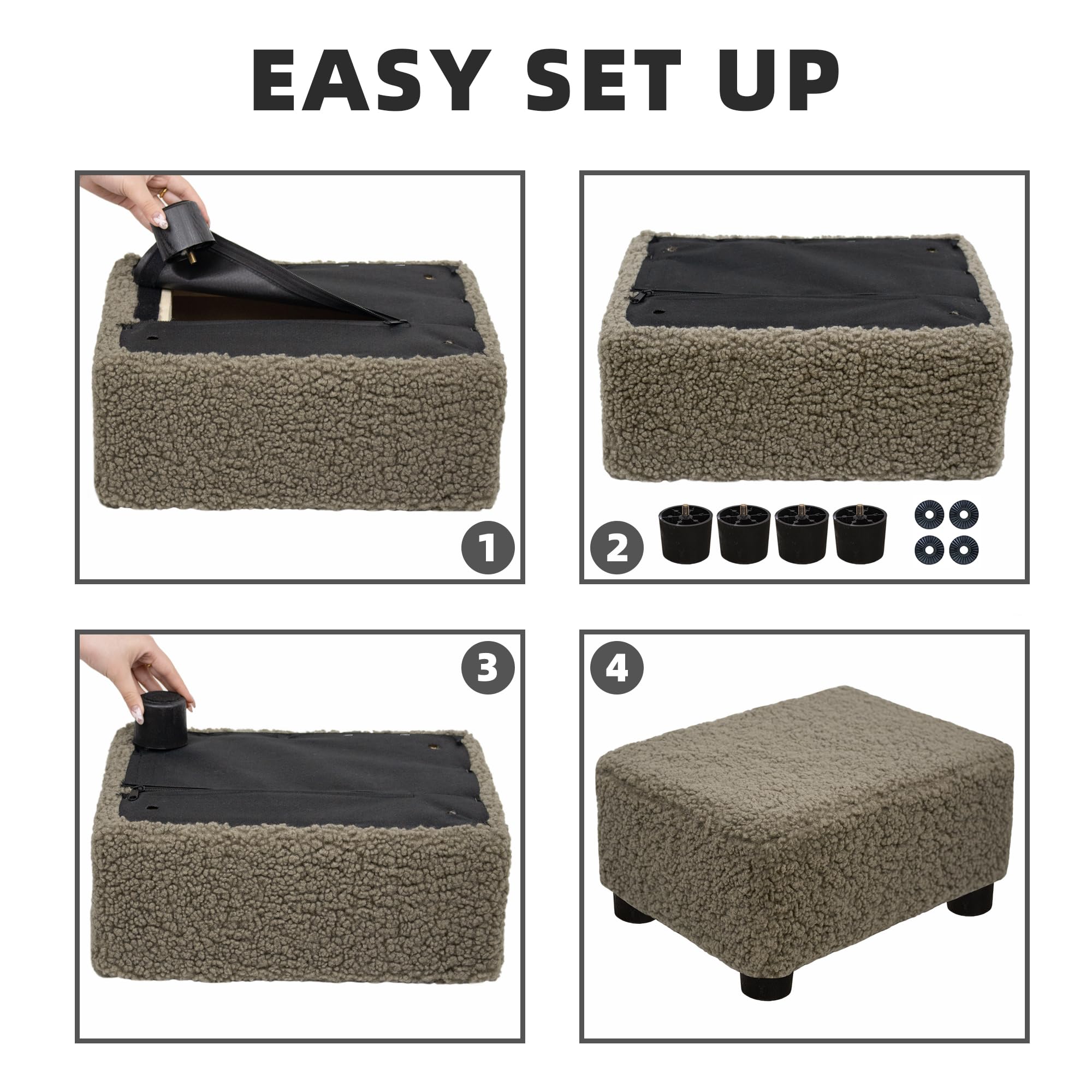 CAROLMADE Small Foot Stool Ottoman Footstool with Legs Under Desk Footrest for Living Room Bedroom and Office, Black