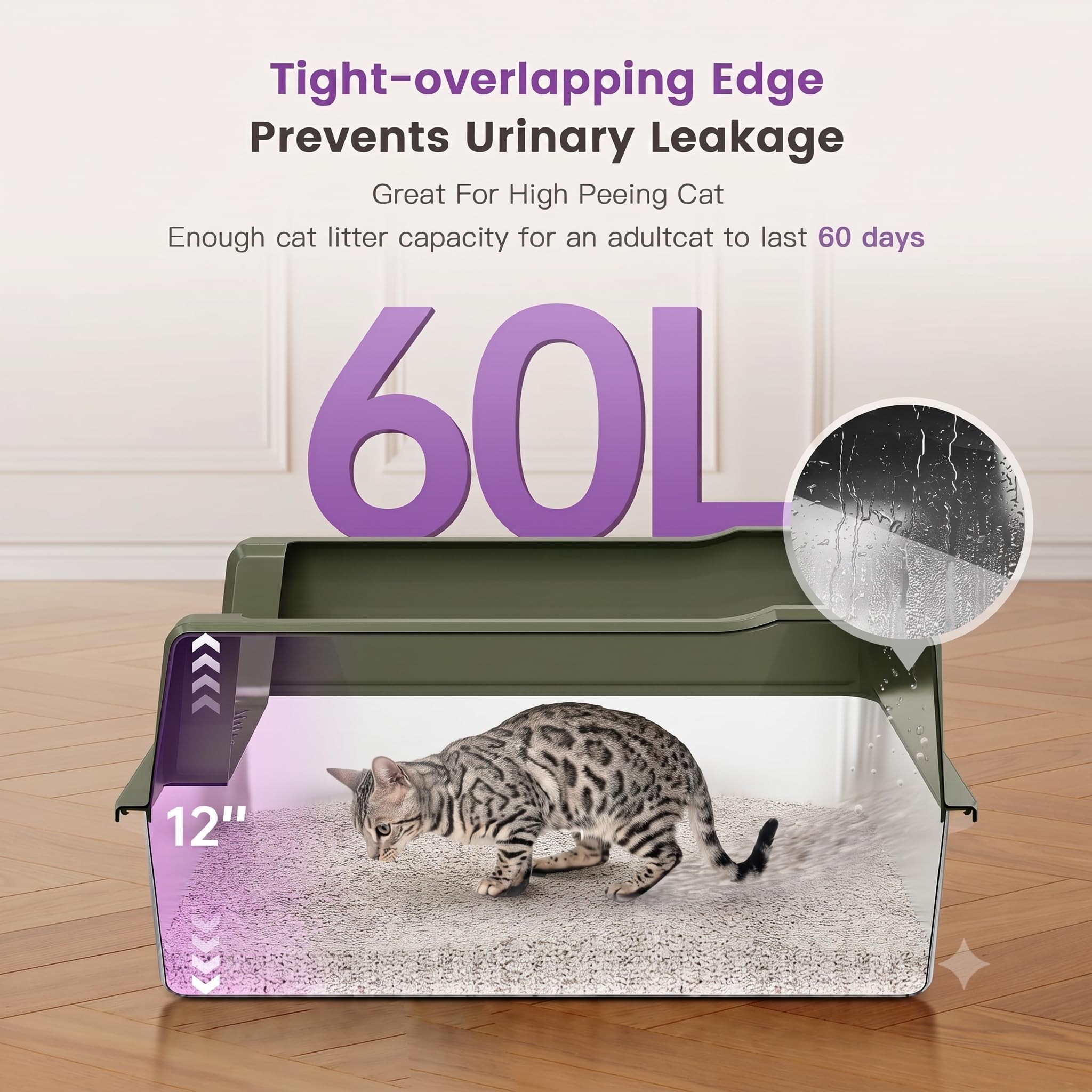 Extra Large XXL Stainless Steel Cat Litter Box with Lid, 26" L x 18" W x 12" H Metal Litter Box with Hight Sides for Big Cats & Multiple Cats, Never Absorbs Odors, Anti-Urine Leakage, Easy Cleaning