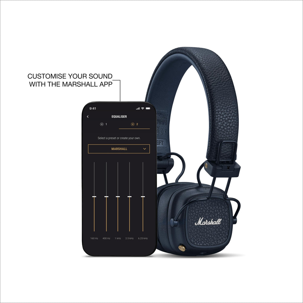 Marshall Major V Wireless On-Ear Bluetooth Headphones - 100+ Hr Playtime | Detachable Audio Cable | Microphone for Calls | Lightweight, Foldable Design for Travel - Black