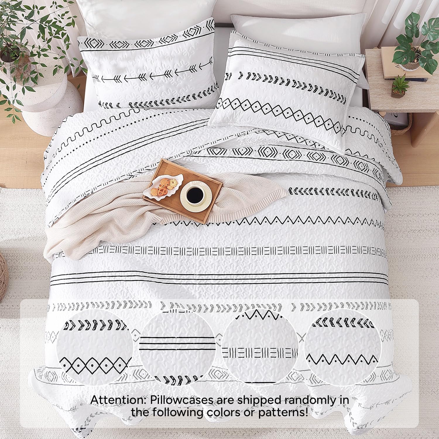 Andency Twin Quilt Set Grey, 2 Pieces Boho Lightweight Soft Striped Bedspread for All Season (68"x86"), Gray Printed Bohemian Polyester Reversible Coverlet Comoforter Sets