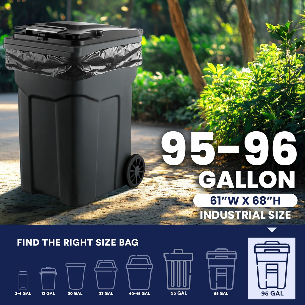 Plasticplace 64-65 Gallon Trash Can Liners for Toter │ 1.5 Mil │ Black Heavy Duty Garbage Bags │ 50” x 60” (25 Count)