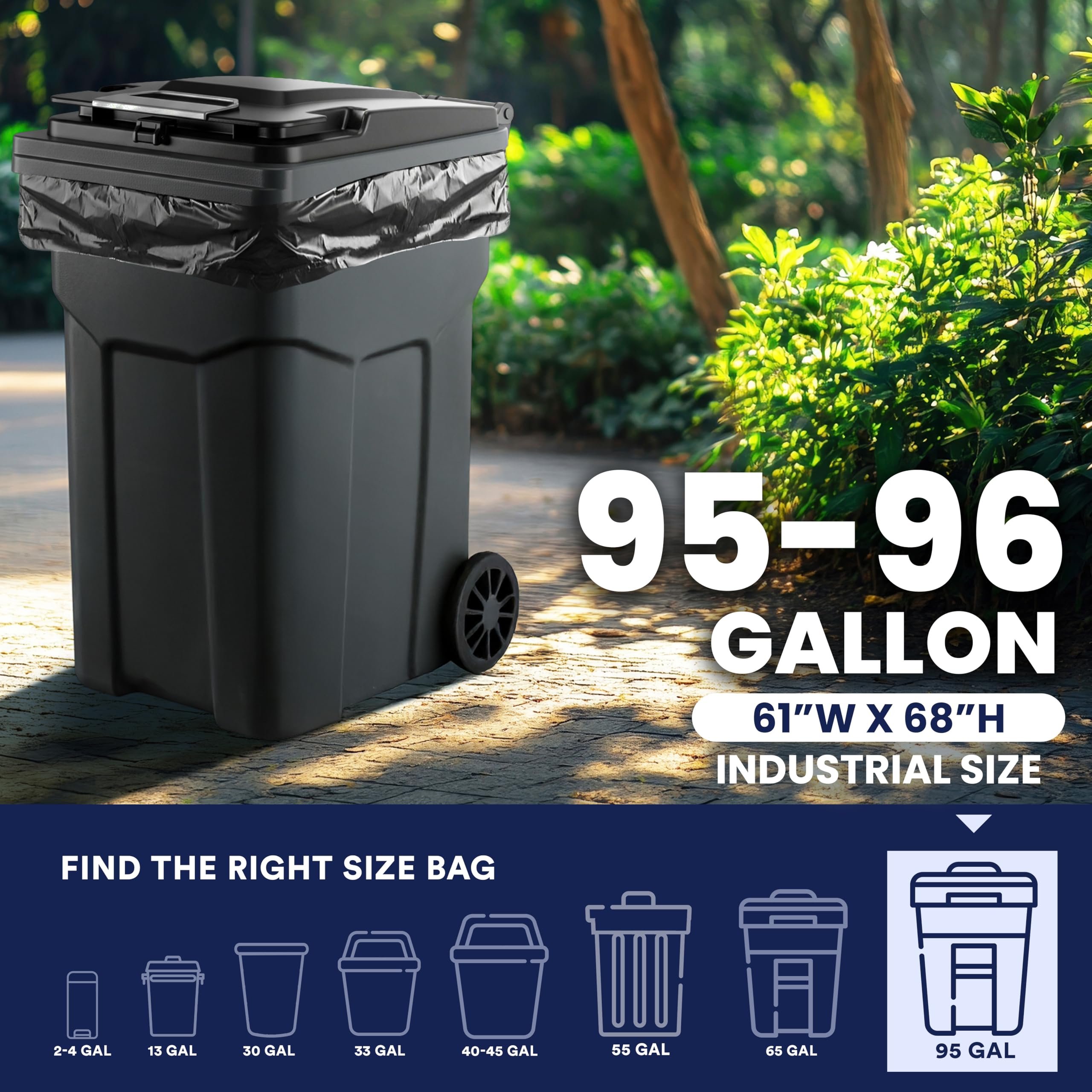 Plasticplace 64-65 Gallon Trash Can Liners for Toter │ 1.5 Mil │ Black Heavy Duty Garbage Bags │ 50” x 60” (25 Count)
