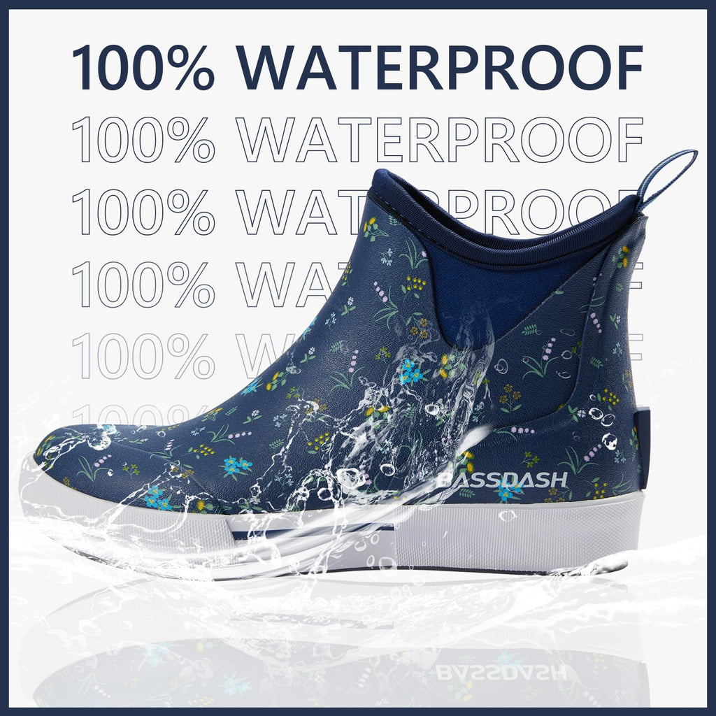 BASSDASH Womens 4.5” Waterproof Deck Ankle Rain Boots Anti-Slip Neoprene Rubber Garden Fishing Boots