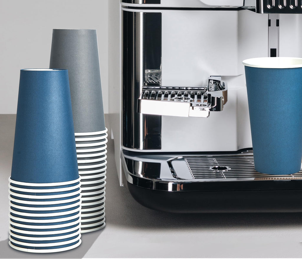 LITOPAK 100 Pack 10 oz Disposable Paper Coffee Cups with Lids for Coffee, Water, Juice, or Tea, Blue and Gray Hot Paper Cups for Home, Restaurant, Store, and Cafe
