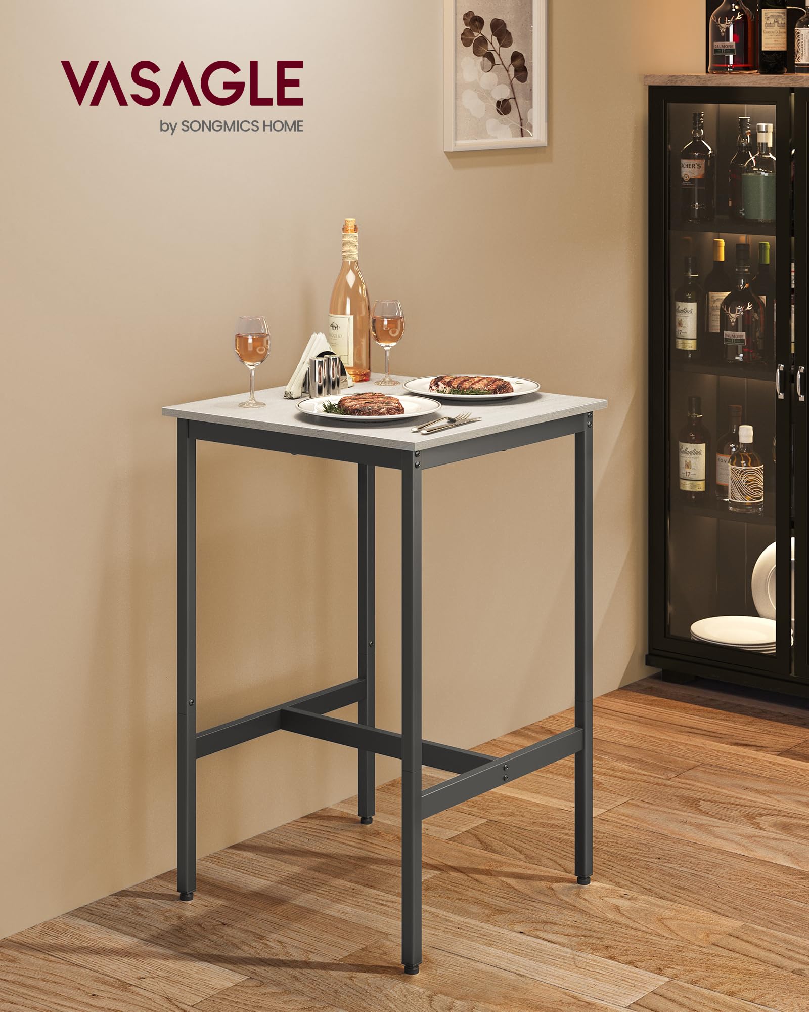 VASAGLE Bar Table, Kitchen Dining Table, High Top Pub Table, Bar Height Cocktail Table for Living Room Party, Sturdy Metal, 15.7 x 39.4 x 35.4 Inches for Narrow Spaces, Ebony Black and Ink Black