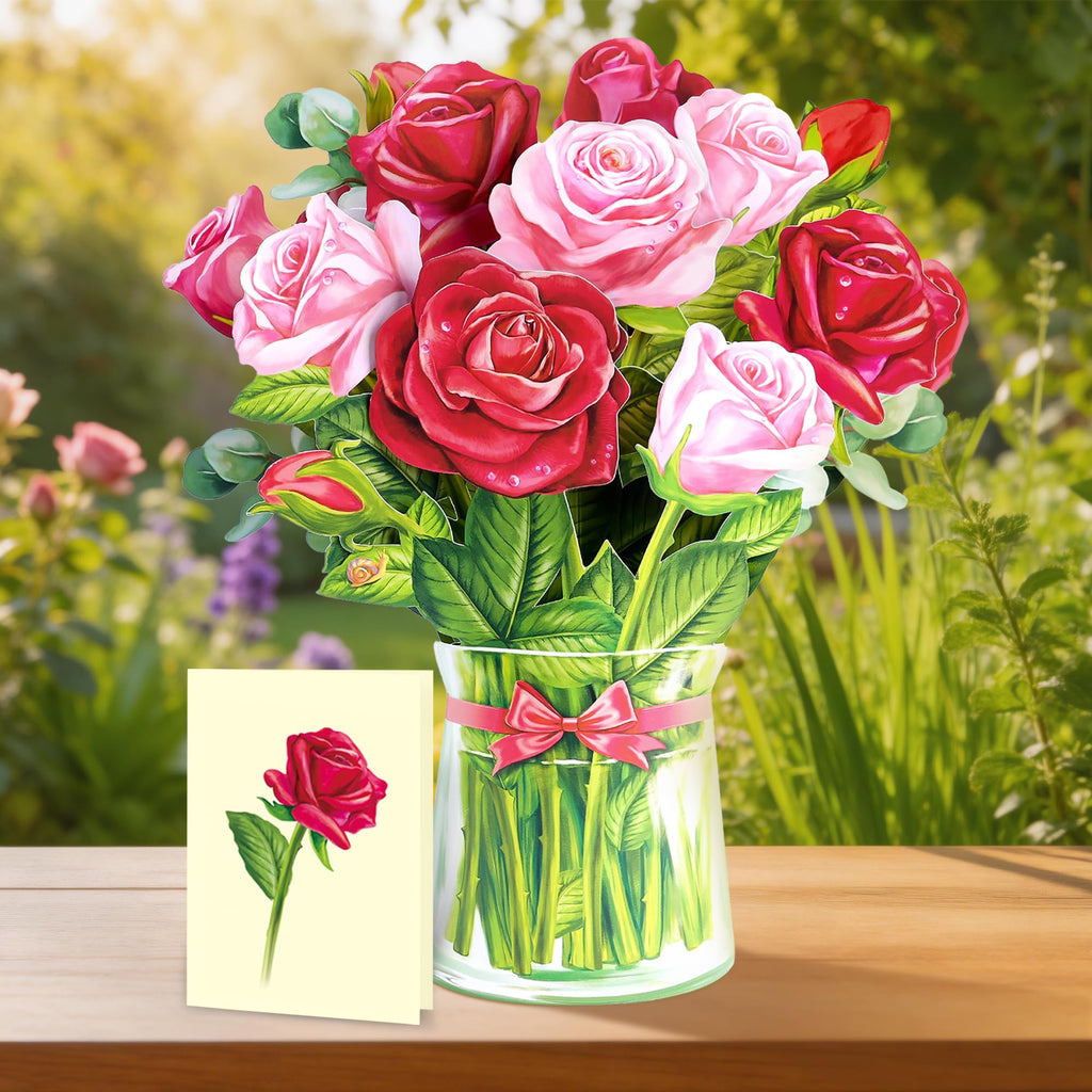 Airpark 3D Pop Up Paper Flowers Bouquet Card 12’‘ with Note & Envelope, Birthday Gifts, Get Well, Thank You, Greeting Cards for Women Mom Wife Friends, Daisies and Butterflies