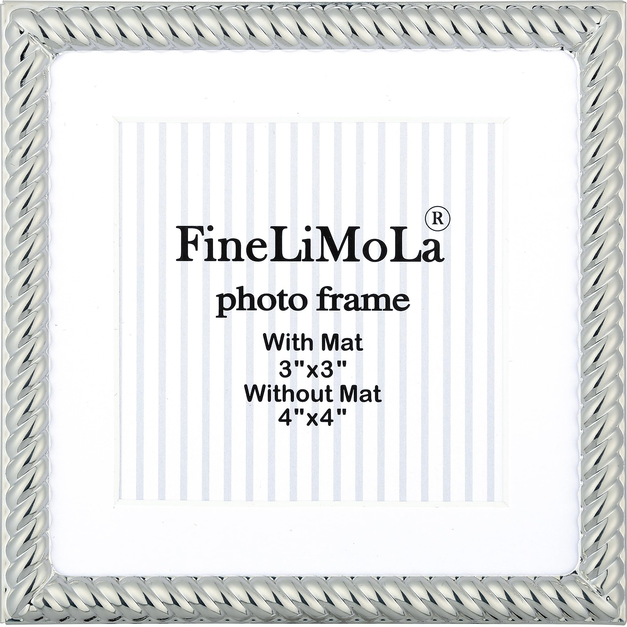 4x4 Gold Rope Design Metal Picture Frame With Mat for 3x3'', Premium Velvet Backing Real Glass Front Desktop & Wall Display Elegant Home Decor