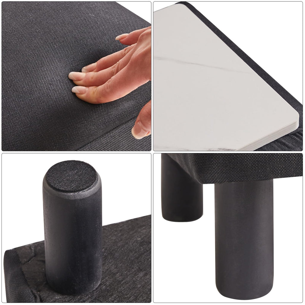 IBUYKE 16.54" Small Footstool, PU Faux Leather Step Stool, with Padded Seat Pine Wood Legs and Padded Rectangular Stool, for Bedroom, Black RF-BD210