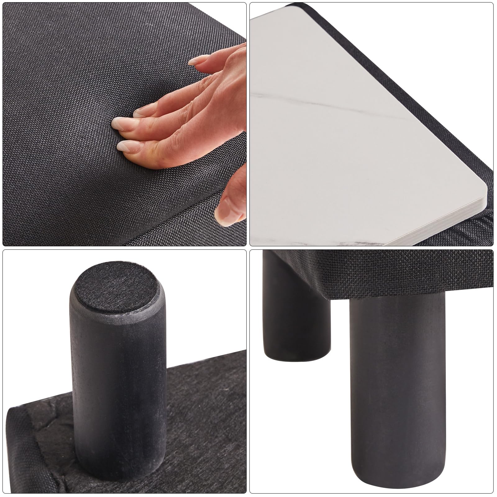 IBUYKE 16.54" Small Footstool, PU Faux Leather Step Stool, with Padded Seat Pine Wood Legs and Padded Rectangular Stool, for Bedroom, Black RF-BD210