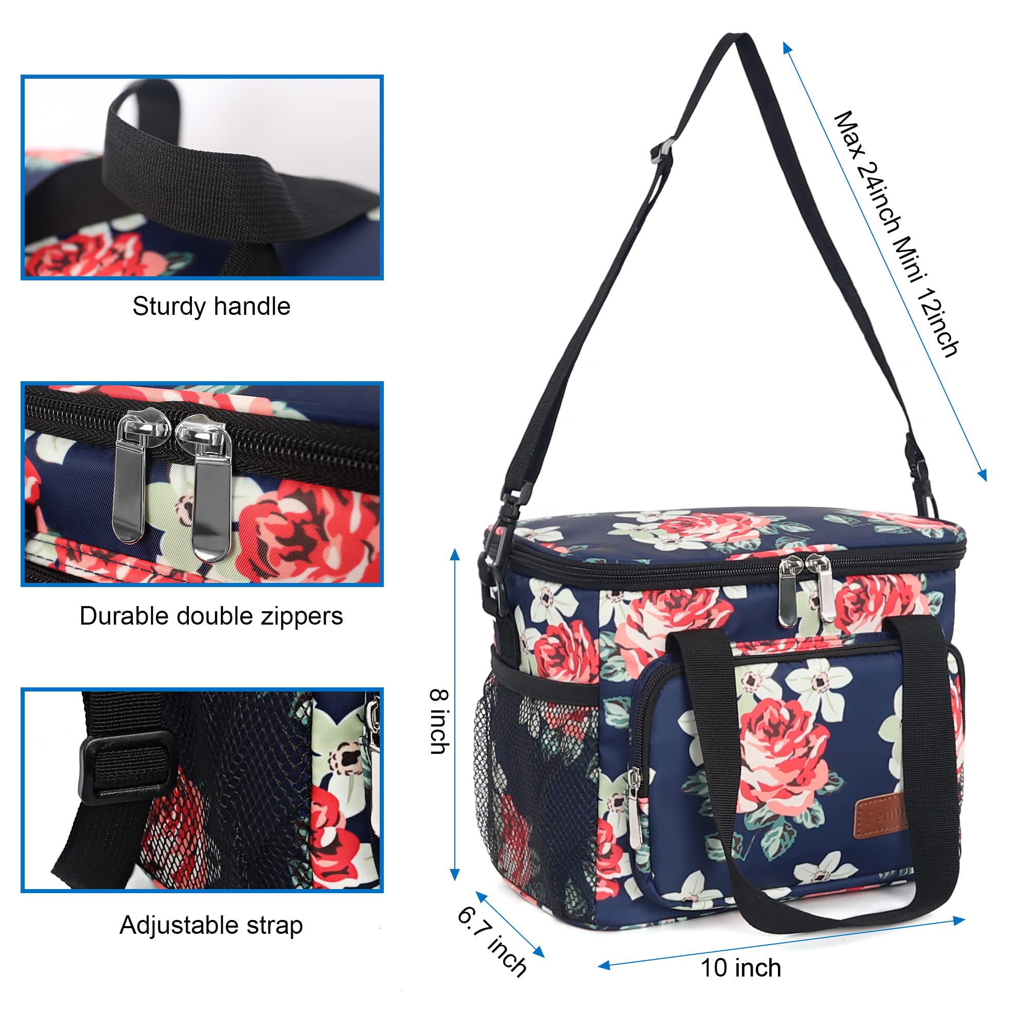 Femuar Lunch Bags for Women/Men, Insulated Lunch Bag for Work Office Picnic - Large Lunch Cooler Bag Leakproof Lunch Box with Adjustable Shoulder Strap for Adults - Grey (15L)