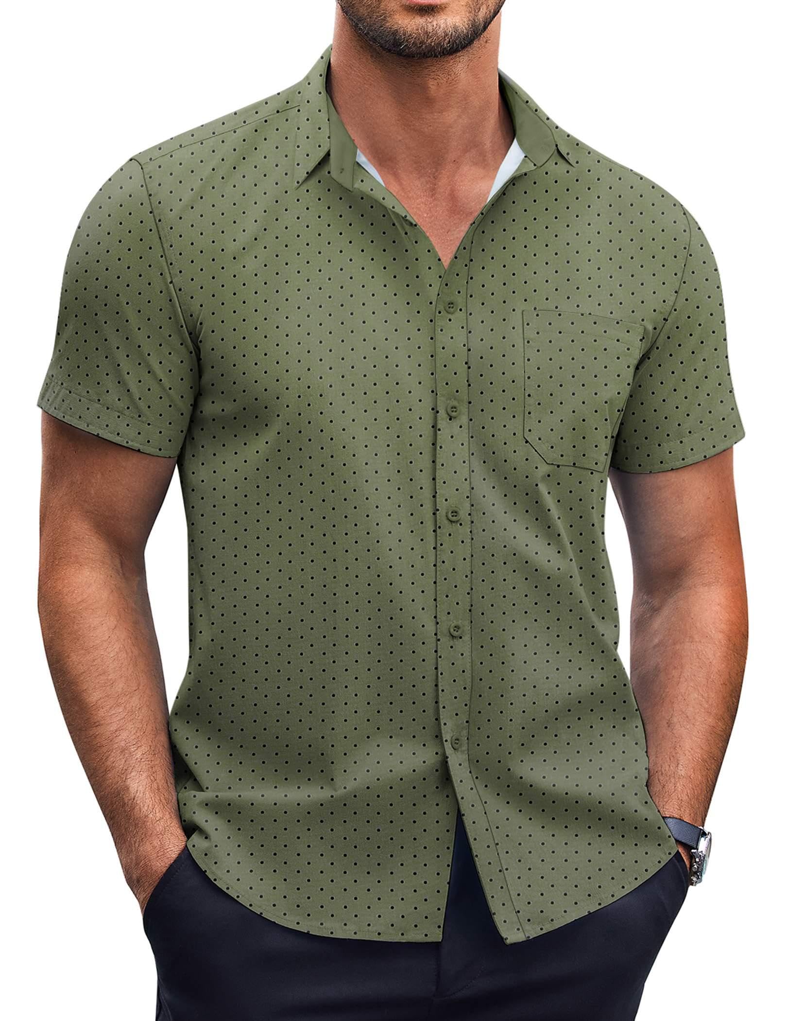 COOFANDY Mens Short Sleeve Button Down Shirts Wrinkle Free Dress Shirts Casual Polka Dot Print Shirt with Pocket