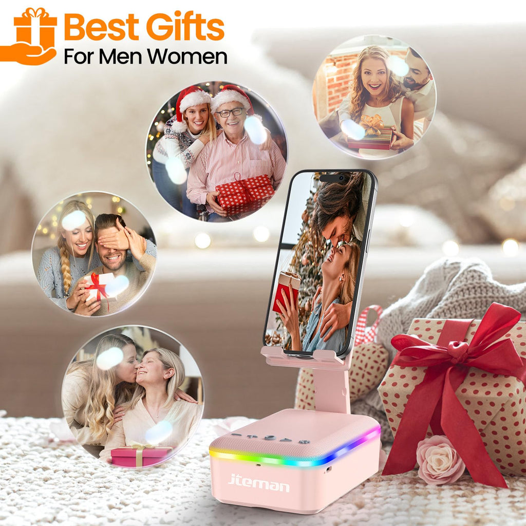 JTEMAN Gifts for Men Women,Cell Phone Stand with Bluetooth Speaker,LED Light,and Lanyard,Cool Tech Gadgets,Unique Birthday Gifts for Men Husband Mom Dad
