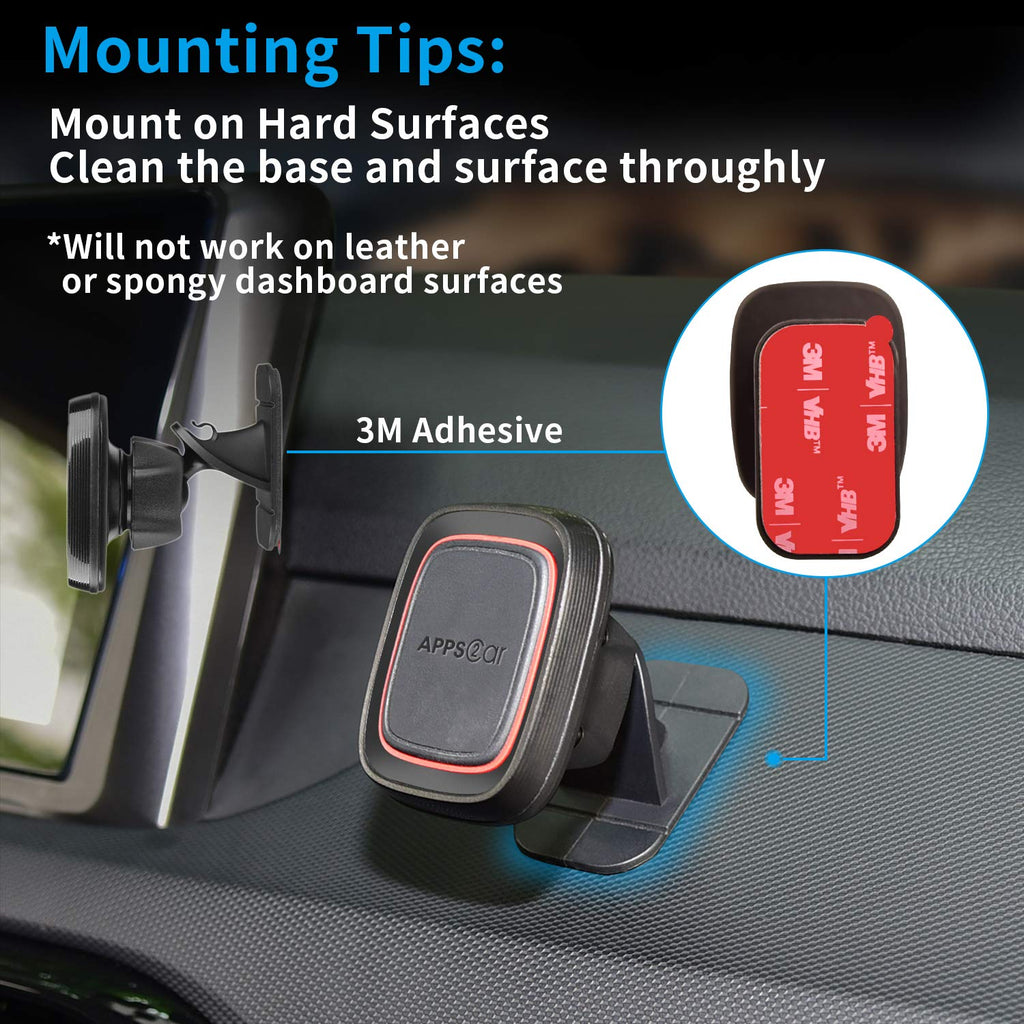 APPS2Car 3M VHB Adhesive Pads Replacement Tape, 4-Pack Double-Sided Mounting Pads for Magnetic Car Phone Mount, Sticky Sticker Tapes for Dashboard & Windshield Mounts - Grey