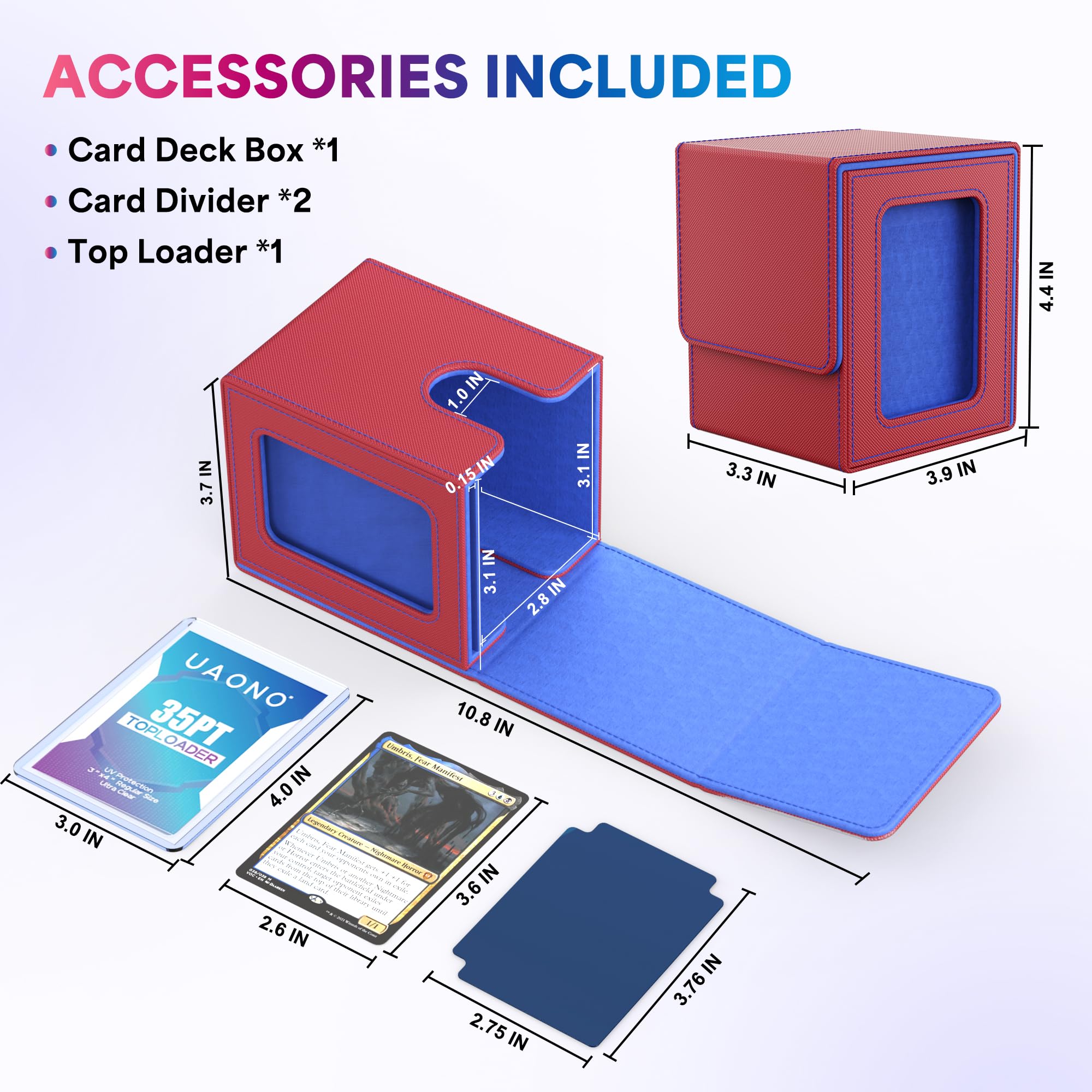 UAONO 4 Pack MTG Commander Deck Box, Independent Commander Display, Fits 400 Double-Sleeved Cards, Magnetic Deck Case for Magic the Gathering TCG, 8 Dividers & 4 Top Loaders (4 Color)