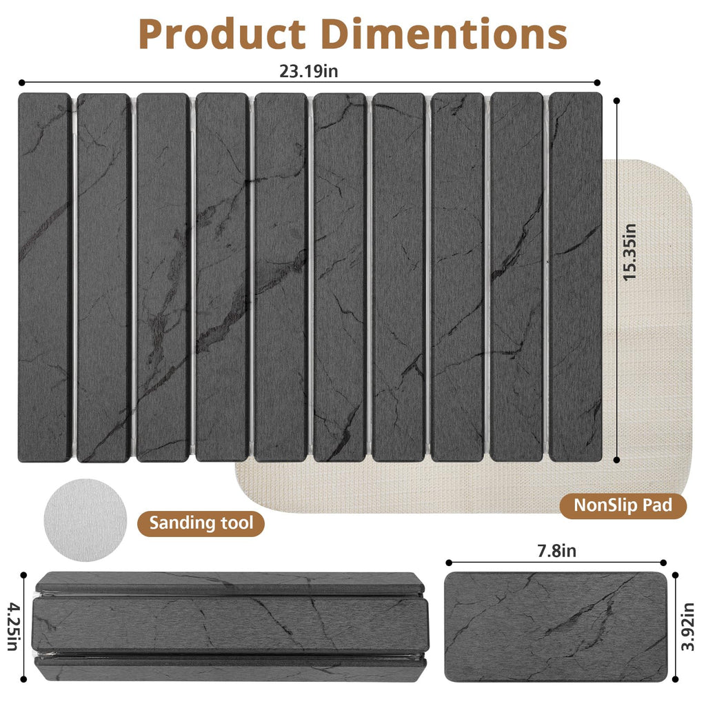 Stone Dish Drying Mat for Kitchen Counter, Eco-friendly, Instant Drying Pad,Diatomaceous Earth Water Absorbing Mat, Foldable and Super Absorbent Dish Drying Stone Mat, 16"×12", Dark Gray