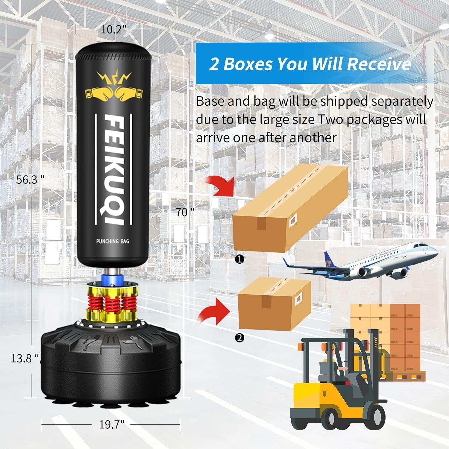 Standing Punching Bag for Adults, Feikuqi 205lbs Heavy Bag for Boxing, Shock Absorber, Suction Cup Base, Stand Up Punching Bag Adult, Standing Kickboxing Bag for Home Office Gym