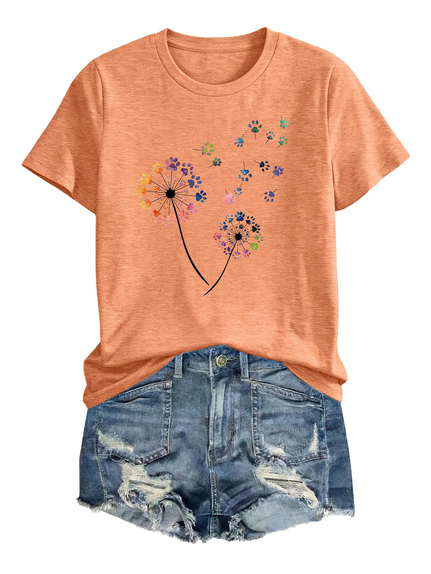 Anbech Womens Dandelion Graphic T-Shirts Teen Girls Cute Sunflower Print Casual Tee Tops