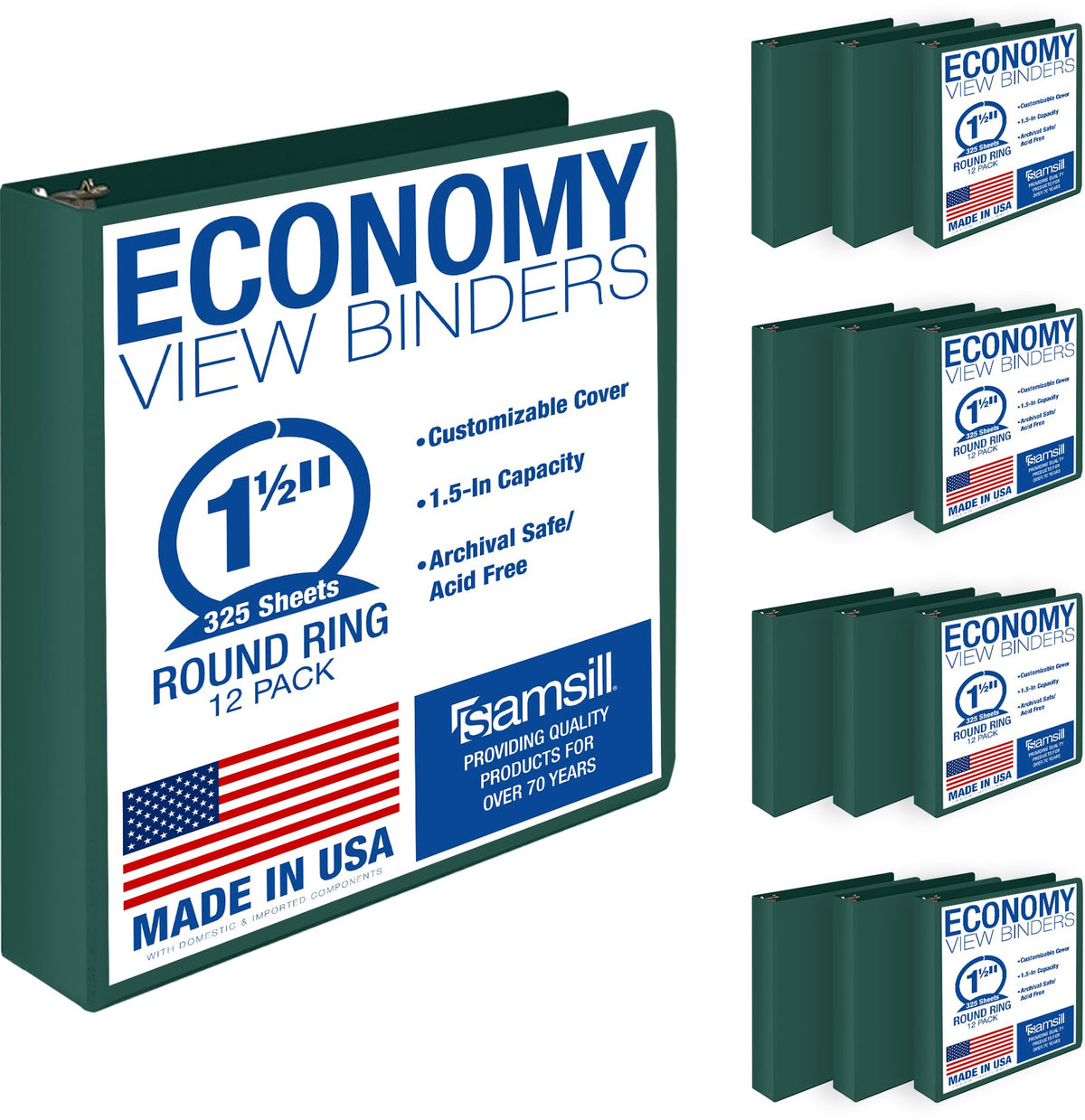 Samsill 1 Inch 3 Ring Binders, Economy Round Ring, Clear View Cover, 200 Sheet Capacity - for School, Home, Office - Blue, 4 Pack
