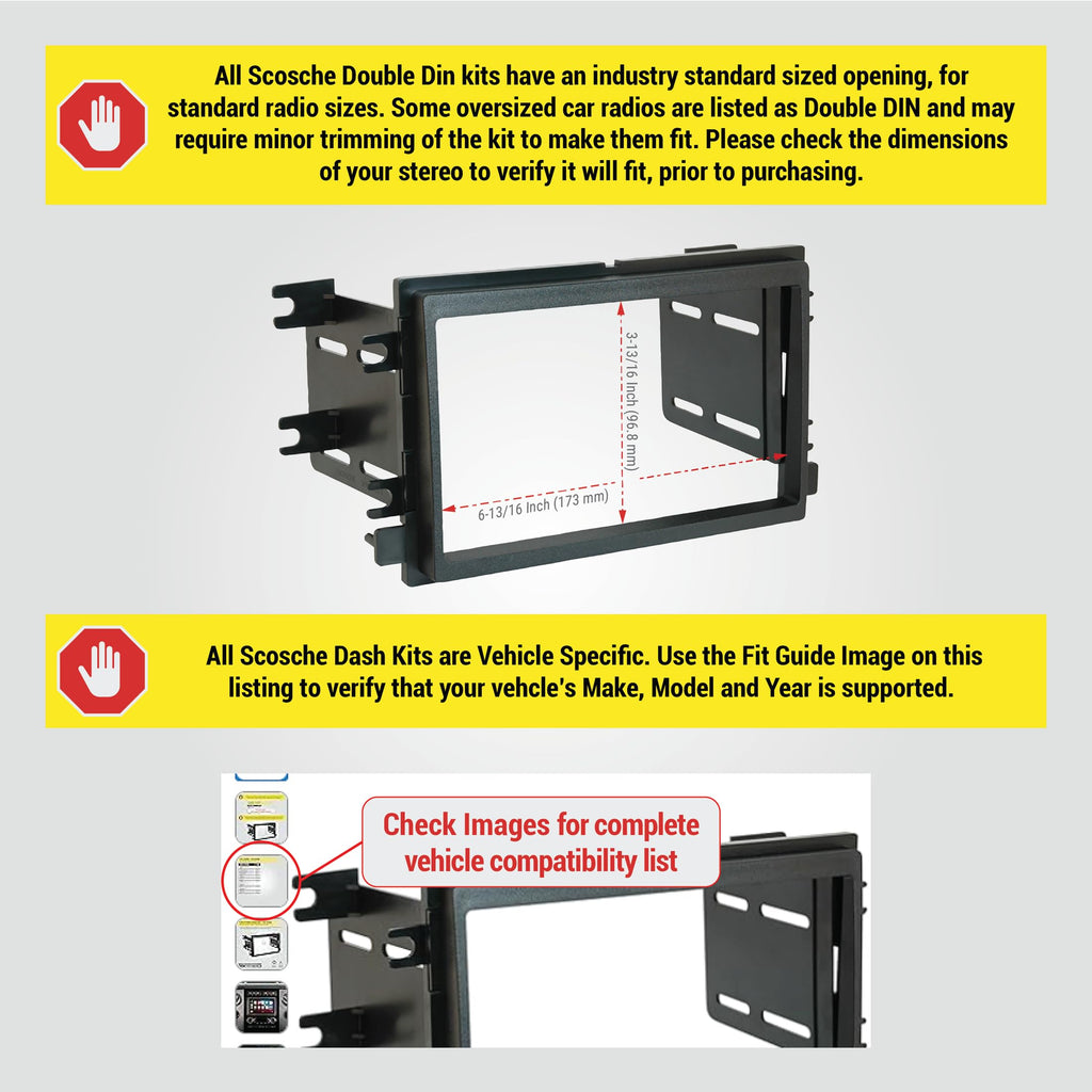 Scosche ICFD6BN Double DIN Radio Installation Dash Kit Compatible with Select 2007-2010 Ford and Mercury Vehicles - Complete Basic Aftermarket Car Stereo Install Kit - See Fit Guide Image for Vehicles