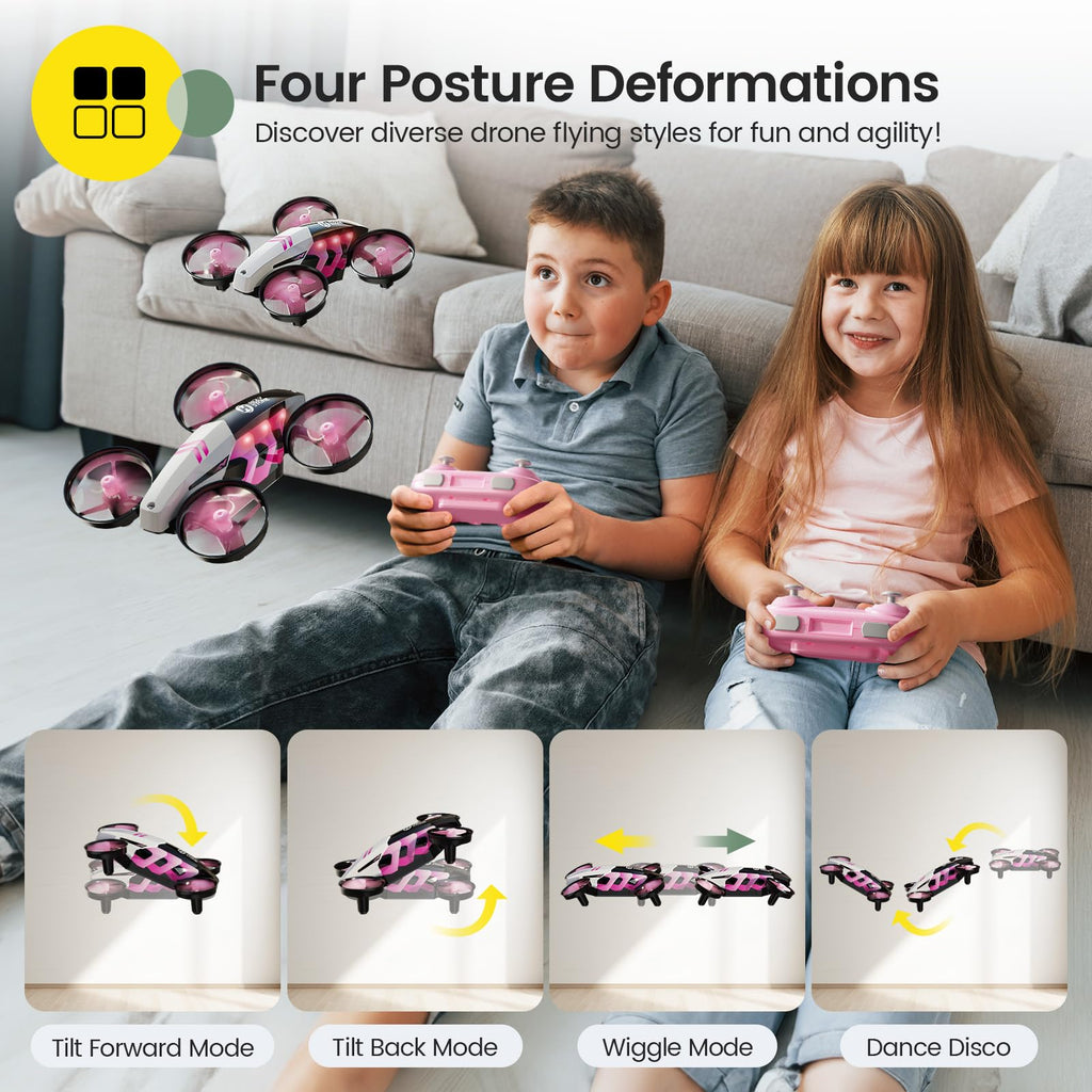 Holy Stone HS210T Drones for Kids, 2 IN1 MINI Indoor Drone with Land & Fly Mode, Four Posture Deformations RC Quadcopter with 3D Flip, Auto Hovering, Easter day& Birthday Toy Gift for Boys and Girls