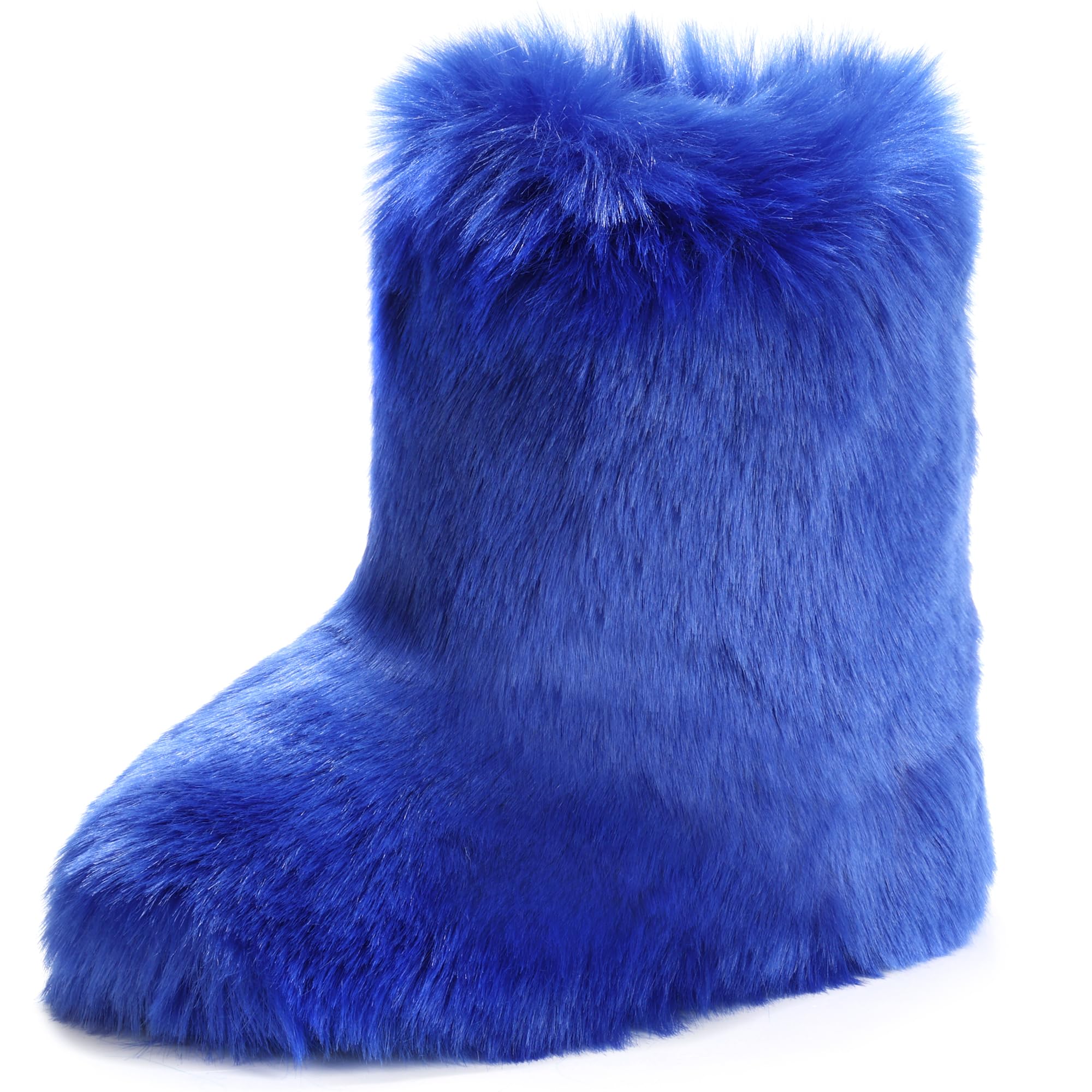 IXU Women's Faux Fur Boot Furry Fluffy Round Toe Suede Snow Winter Women Boots Comfy Plush Warm Short Outdoor Indoor Flat Shoes Mid-Calf Boots