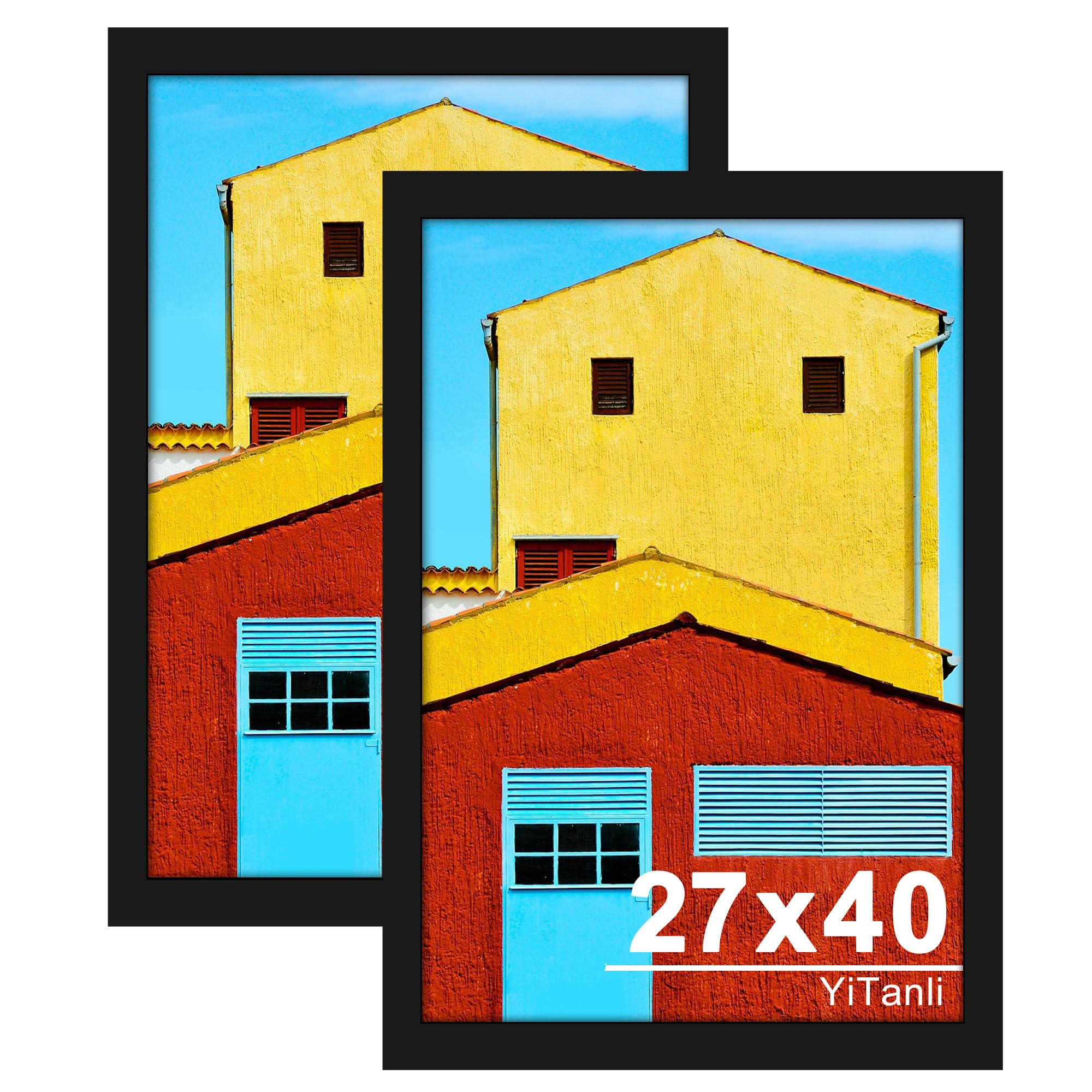 16x24 Black Frame 2 Pack, Engineered Wood for 24 x 16 in Poster | Horizontal or Vertical Wall Mounting, 24x16 Poster Frames for Gallery, Office, and Home Decor