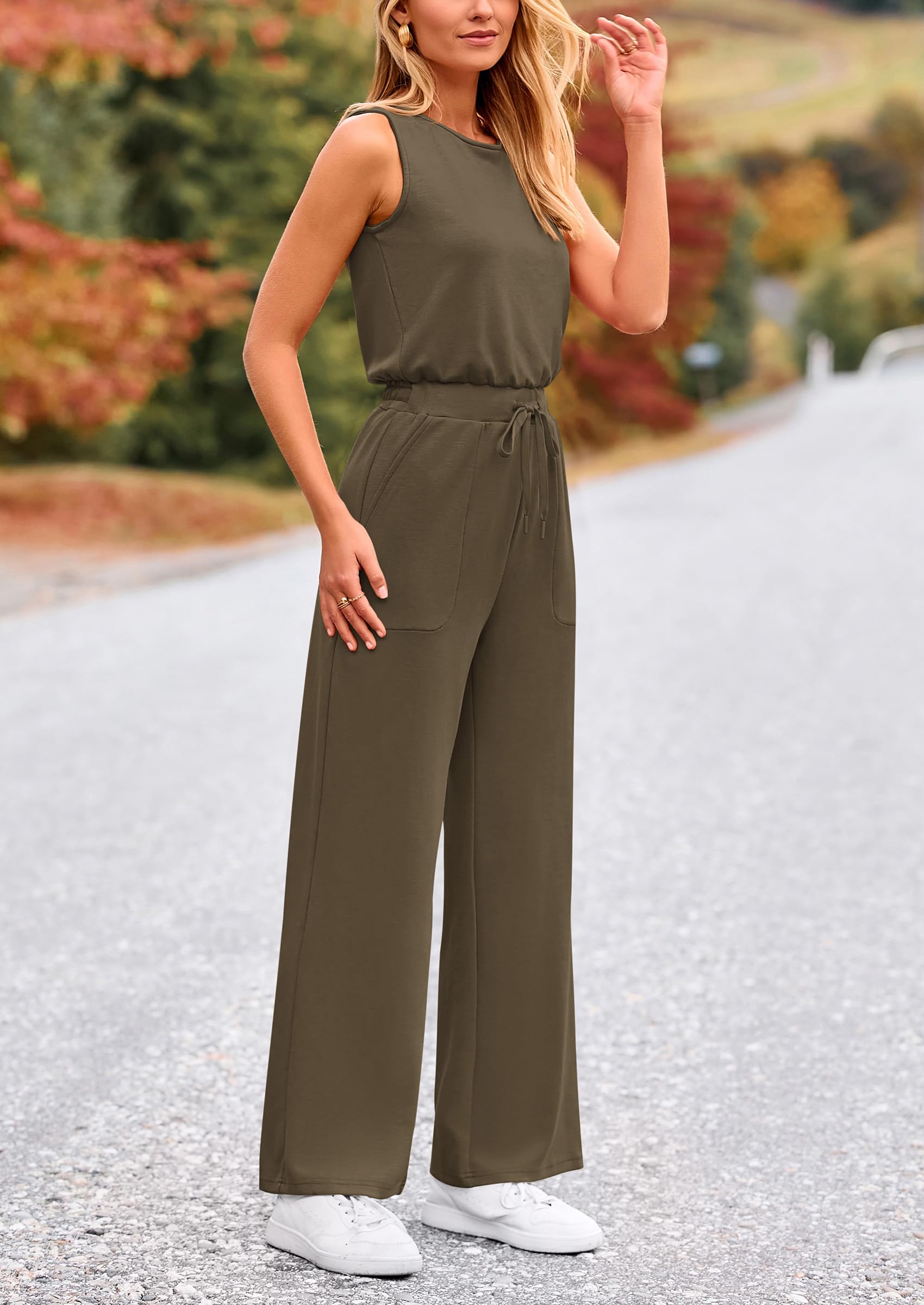 PRETTYGARDEN Jumpsuits for Women Casual 2026 Summer Sleeveless Wide Leg Pants Rompers One Piece Beach Vacation Spring Outfits