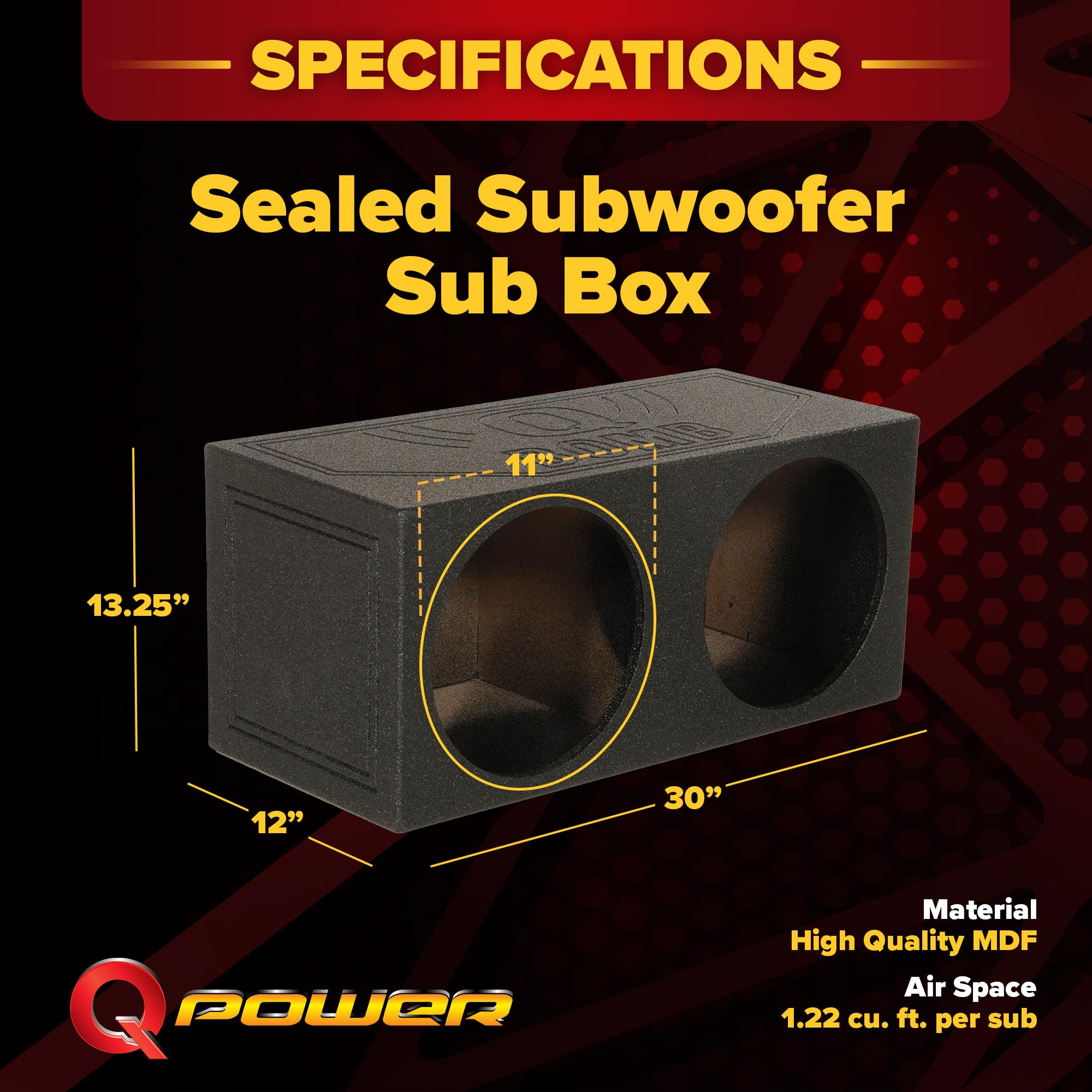 QPower 12 Inch Dual Subwoofer Box, High-Performance Vented Speaker Enclosure, Black - Car Audio and Sound System Accessories - Portable Equipment for Subwoofers