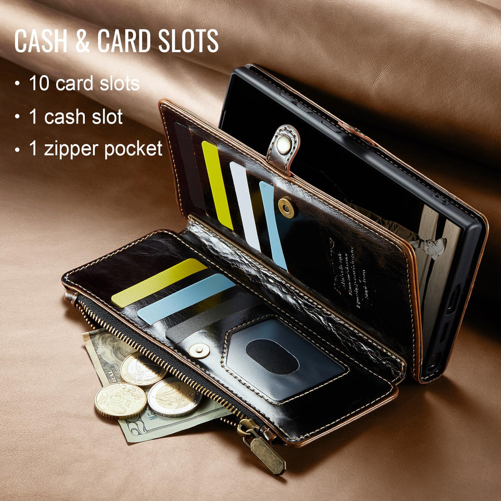 Defencase for Samsung Galaxy S25 Ultra Magnetic Wallet Case Compatible with Magsafe with RFID Blocking Zipper & Card Holder Women, PU Leather Detachable Phone Case for Galaxy S25 Ultra 6.9", Black