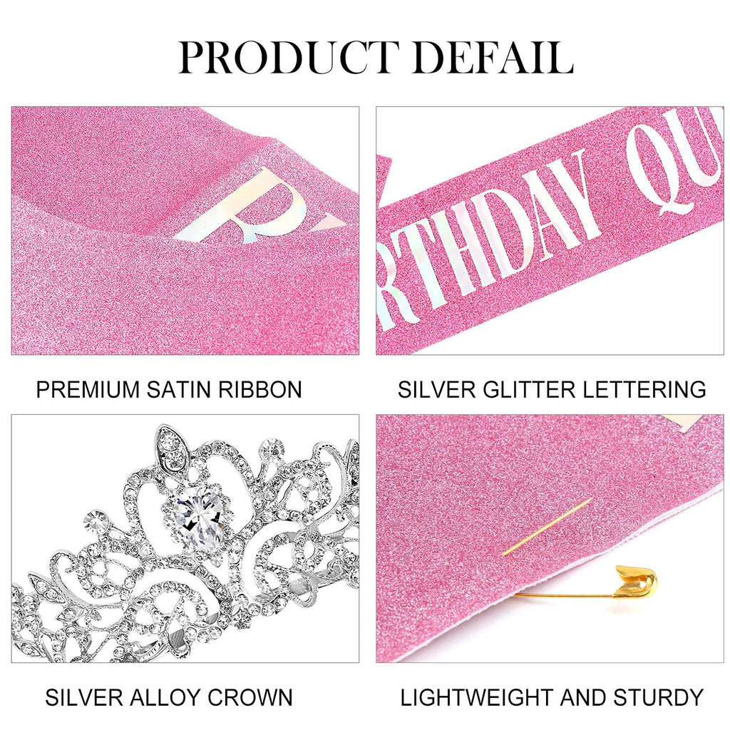 COCIDE Birthday Silver Tiara and Crowns Kit - Silver Tiara, Crown, Sash, Rhinestone Headband, Glitter Sash for Women & Girls Birthday Party Decorations