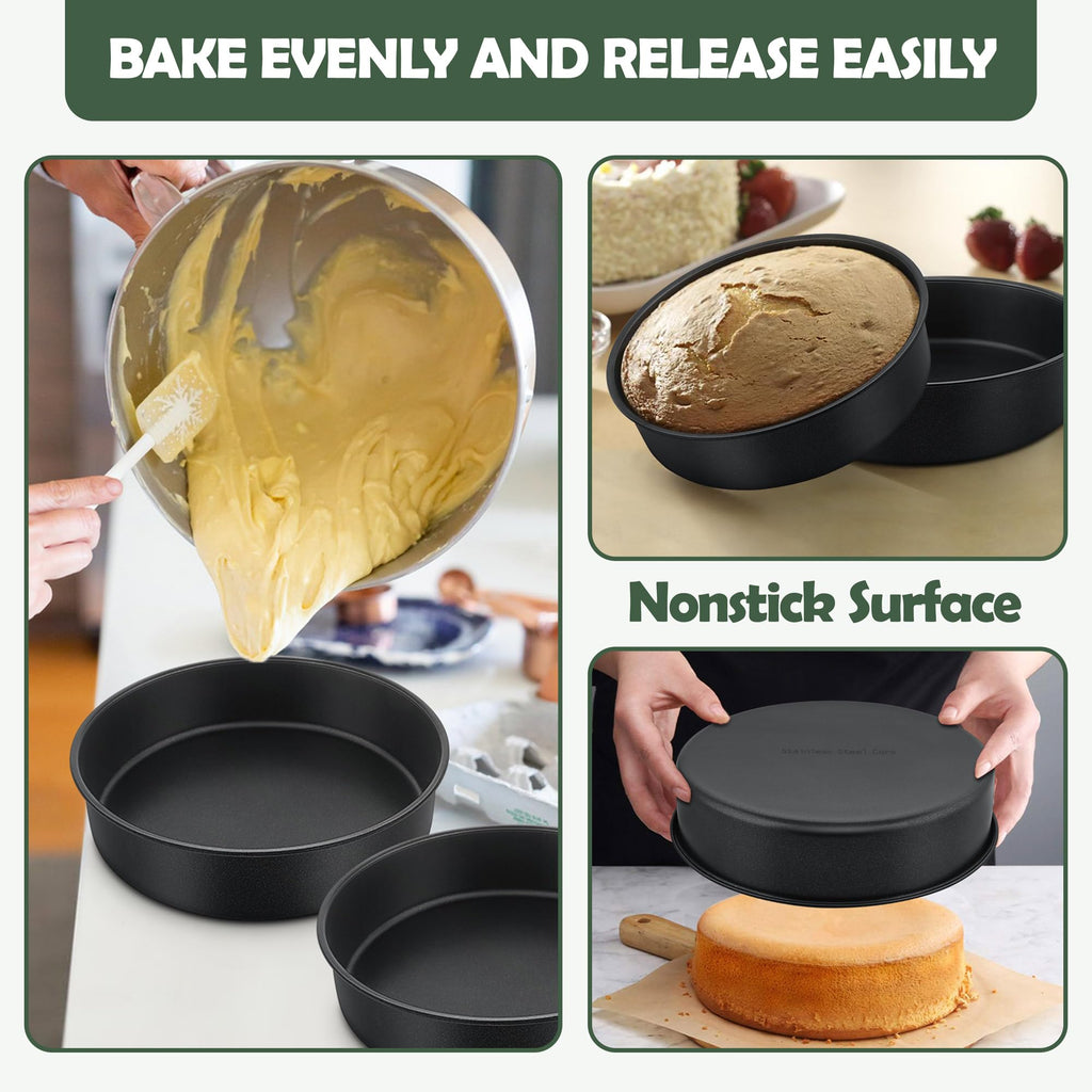 E-far 4 Inch Cake Pan Set of 3, Nonstick Stainless Steel Mini Round Cake Pans Tin, Small Size for Baking Smash Cakes/Cheesecake, Stainless Steel Core & Non-toxic Coating, Straight Side & 2 Inch Deep