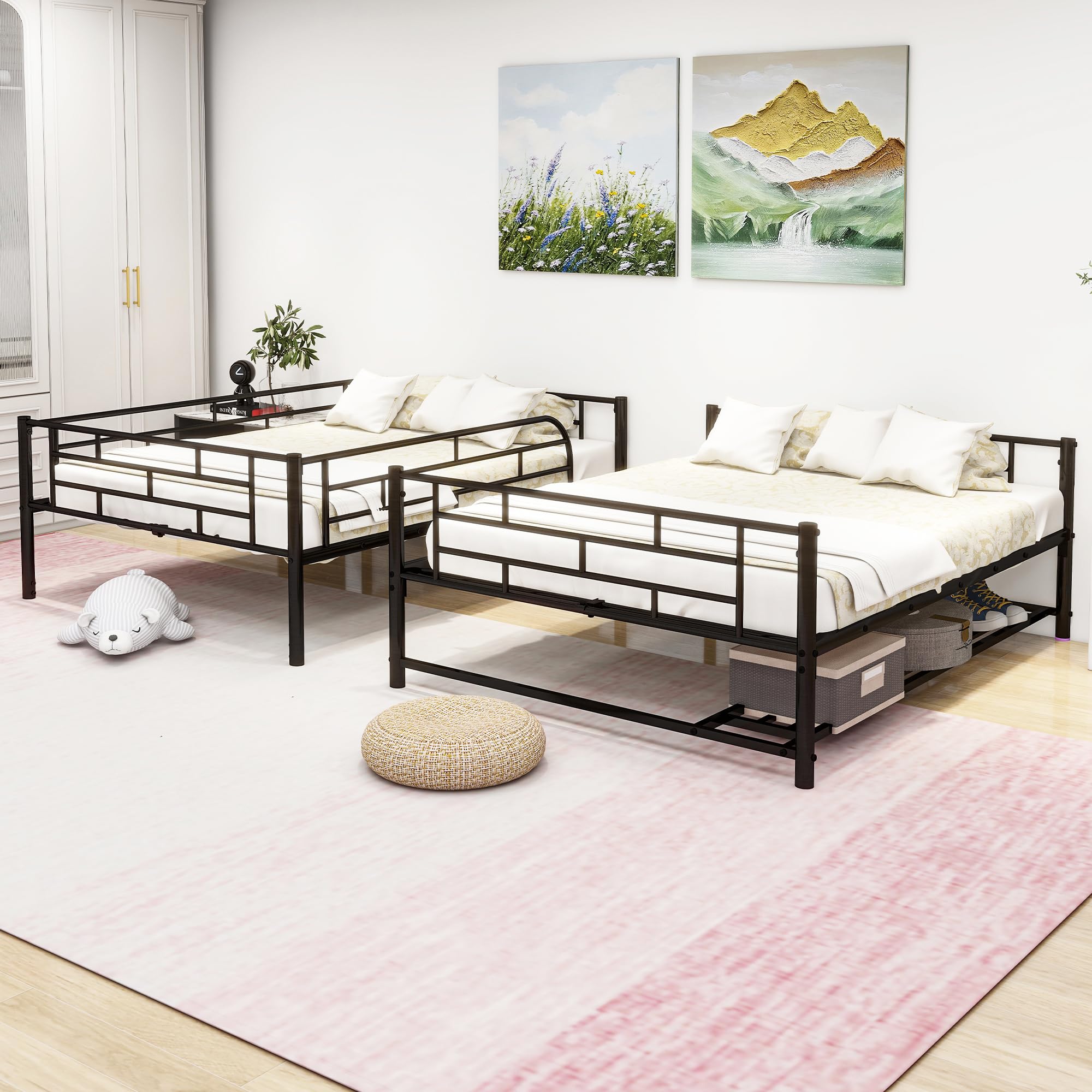 DNYN Twin Size Loft Bed with Desk & Storage Drawers& Table Set for Kids Bedroom,Covertible Twin-Over-Twin Bunkbeds Design,Easy Assemble & Space Saving & No Box Spring Needed,for Small Space, Black