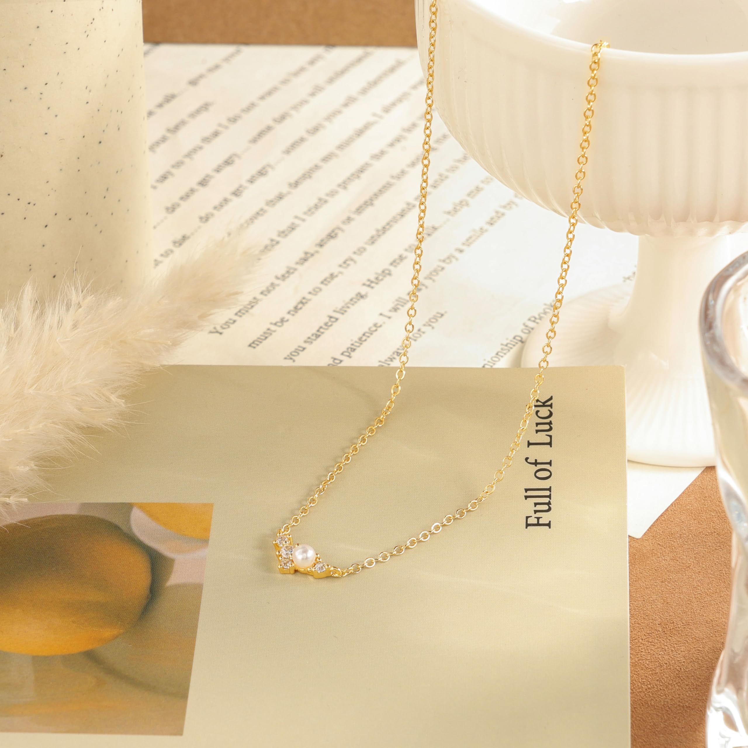 Pearl Necklace for Women Trendy,14k Gold Plated Necklace Dainty Wedding Necklace Small Cute Choker Necklace Gold Prom Drop Necklace Vintage Waterproof Jewelry for Women Prom Jewelry Fashion Gifts
