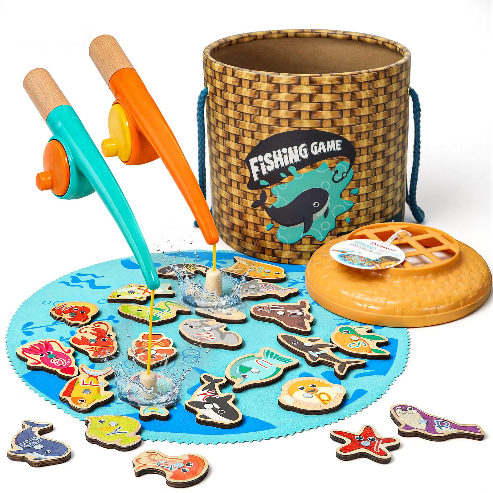 TOP BRIGHT Montessori Toddler Fishing Game - Kids Wooden Magnetic Fishing Toys Gifts for 3 Years Old Girls Boys, Fine Motor Skills for Toddler