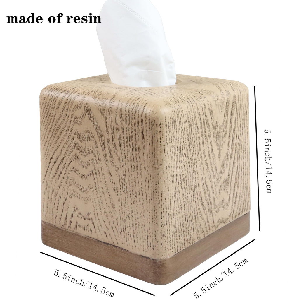 Hymmah Square Tissue Box Cover Holder with Tray,Unique Cube Design Tissue Dispenser Cover Decor for Vanity Counter Tops Also Great for Bedroom and Living Room