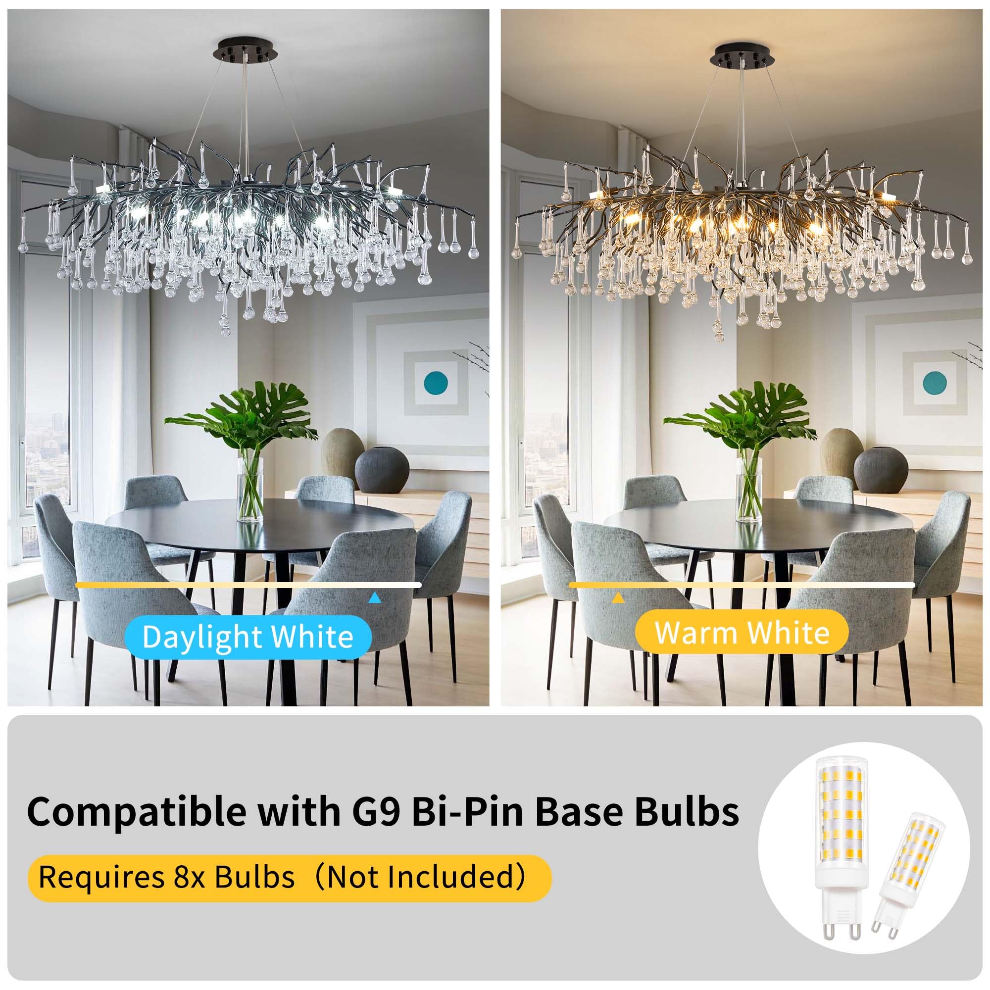 Modern Crystal Raindrop Chandelier, L40'' Black Linear Rectangle Art Deco Tree Branch Lighting Fixture for Kitchen Island Living Room Foyer Staircase 10 Lights