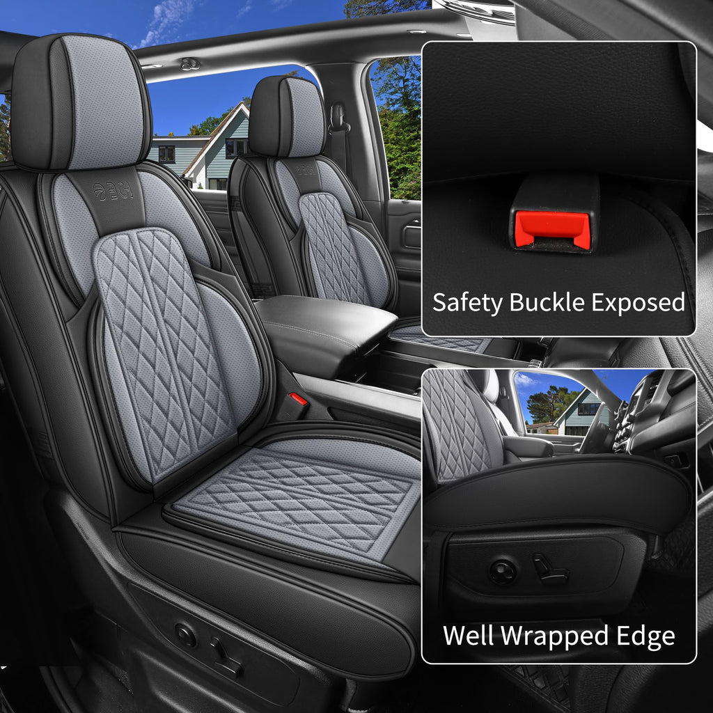 Car Seat Cover Custom Fit for Ford F150 2009-2026 Faux Leather Seat Cover Set Compatible with Regular Cab Super Cab Super Crew Pickup Truck Cushions (Black, Front Seat)