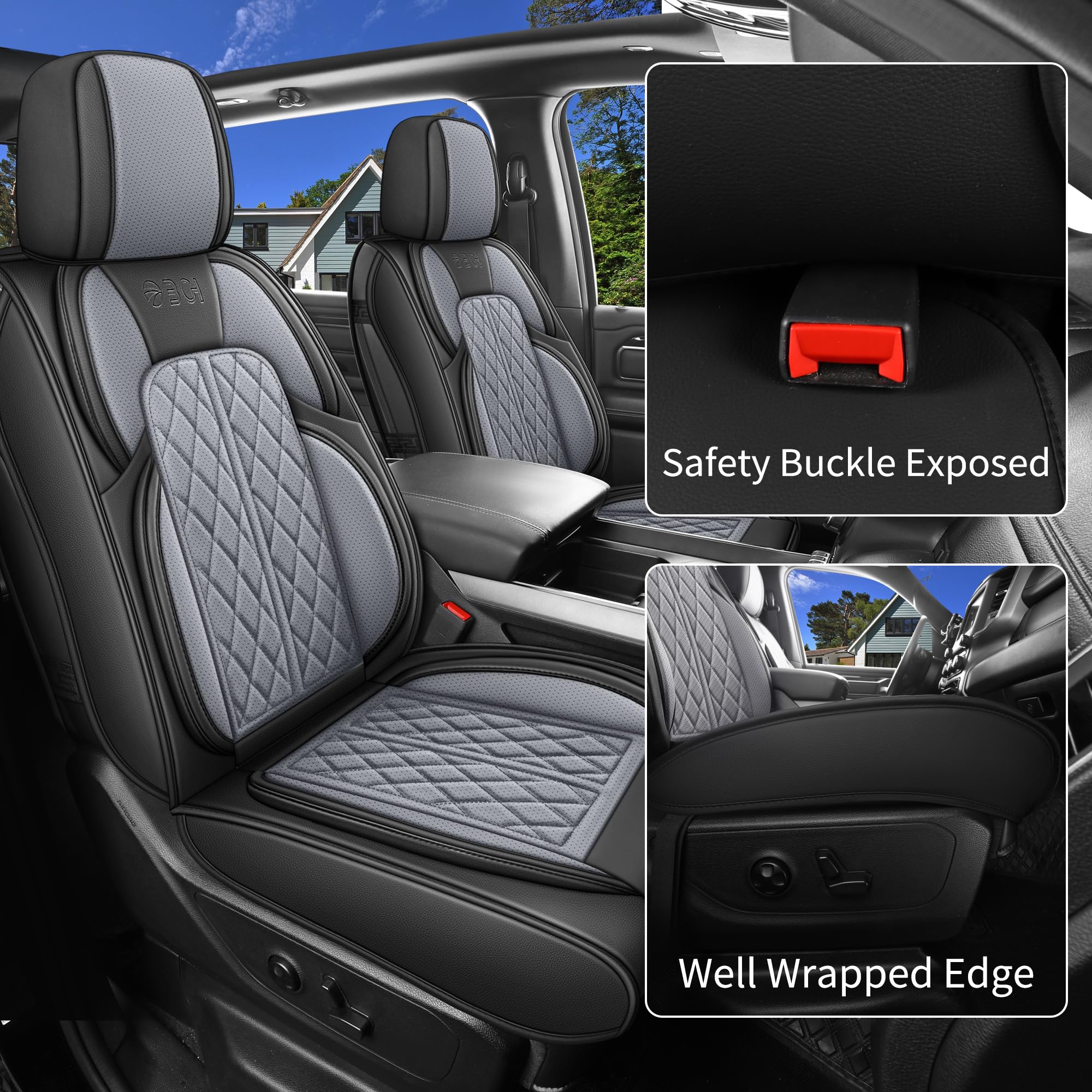 Car Seat Cover Custom Fit for Ford F150 2009-2026 Faux Leather Seat Cover Set Compatible with Regular Cab Super Cab Super Crew Pickup Truck Cushions (Black, Front Seat)