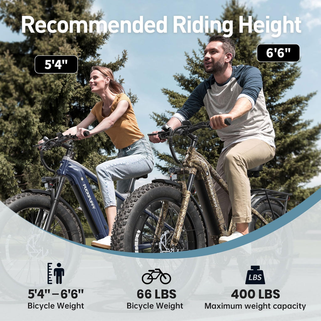 PUCKIPUPPY Electric Bike for Adults with 960W(Peak), 26" Fat Tire Electric Mountain Bike, 48V 15AH Removable Battery Ebike, 28MPH Aluminum Frame E Bike with Rear Storage Shelf