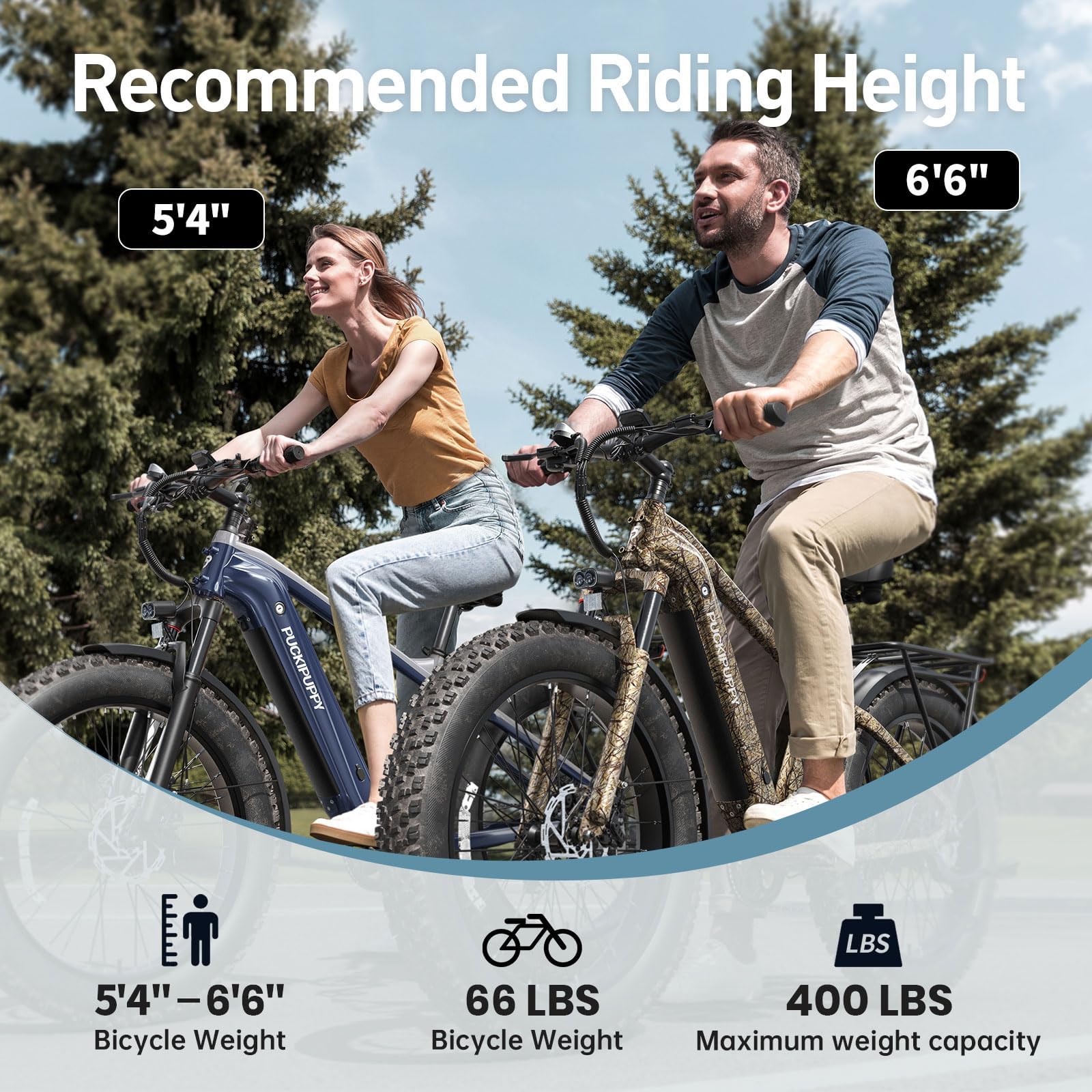 PUCKIPUPPY Electric Bike for Adults with 960W(Peak), 26" Fat Tire Electric Mountain Bike, 48V 15AH Removable Battery Ebike, 28MPH Aluminum Frame E Bike with Rear Storage Shelf