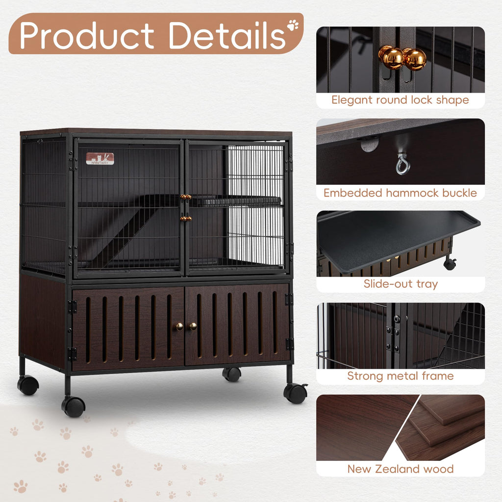 Fragess Metal Large Guinea Pig Cages 5 Levels, 60" H Rolling Ferret Cage with Removable Ramps & Double Door, Cages with Locker, Squirrel Cage Christmas Decoration Pet Crate Furniture