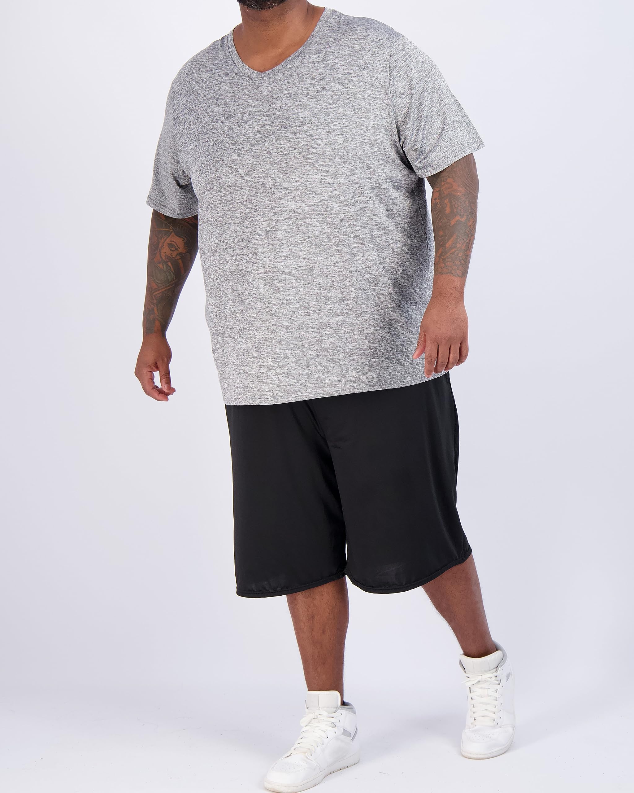 Real Essentials 3 Pack: Men's Big & Tall Short Sleeve V-Neck Athletic T-Shirt Dry-Fit Workout Shirts Moisture Wicking (3X-5X)